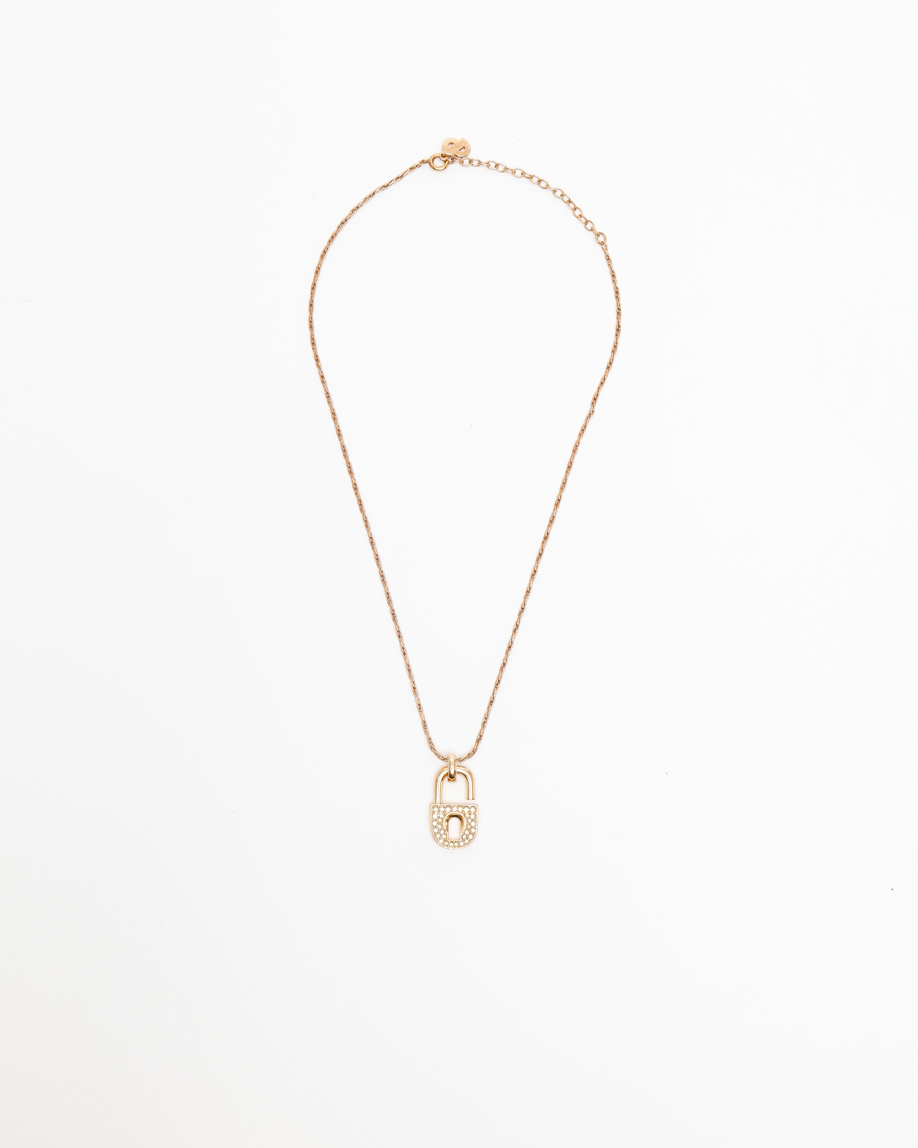 Dior Christian  Rhinestone Padlock Charm Necklace