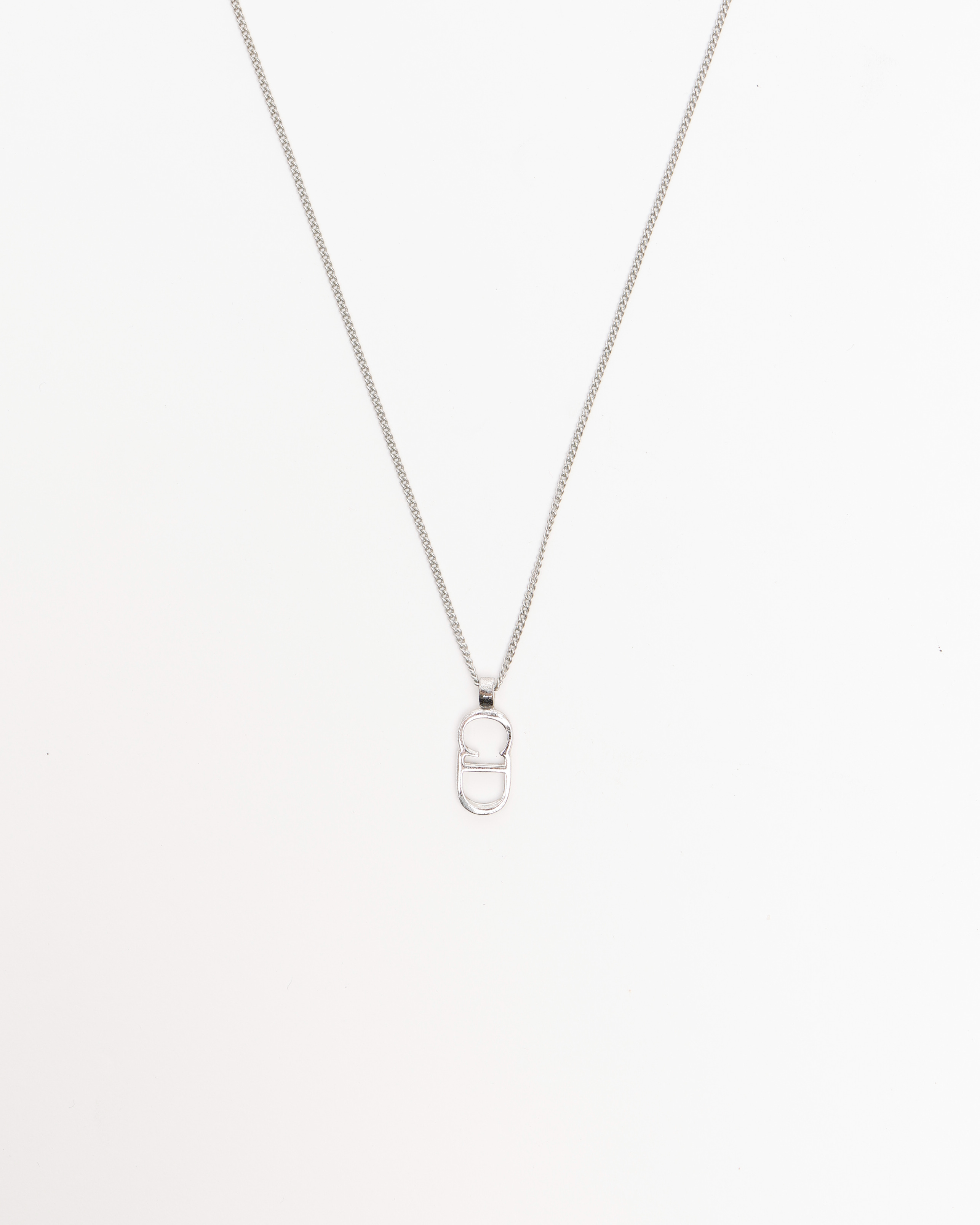 CHRISTIAN DIOR CD Logo Silver Necklace
