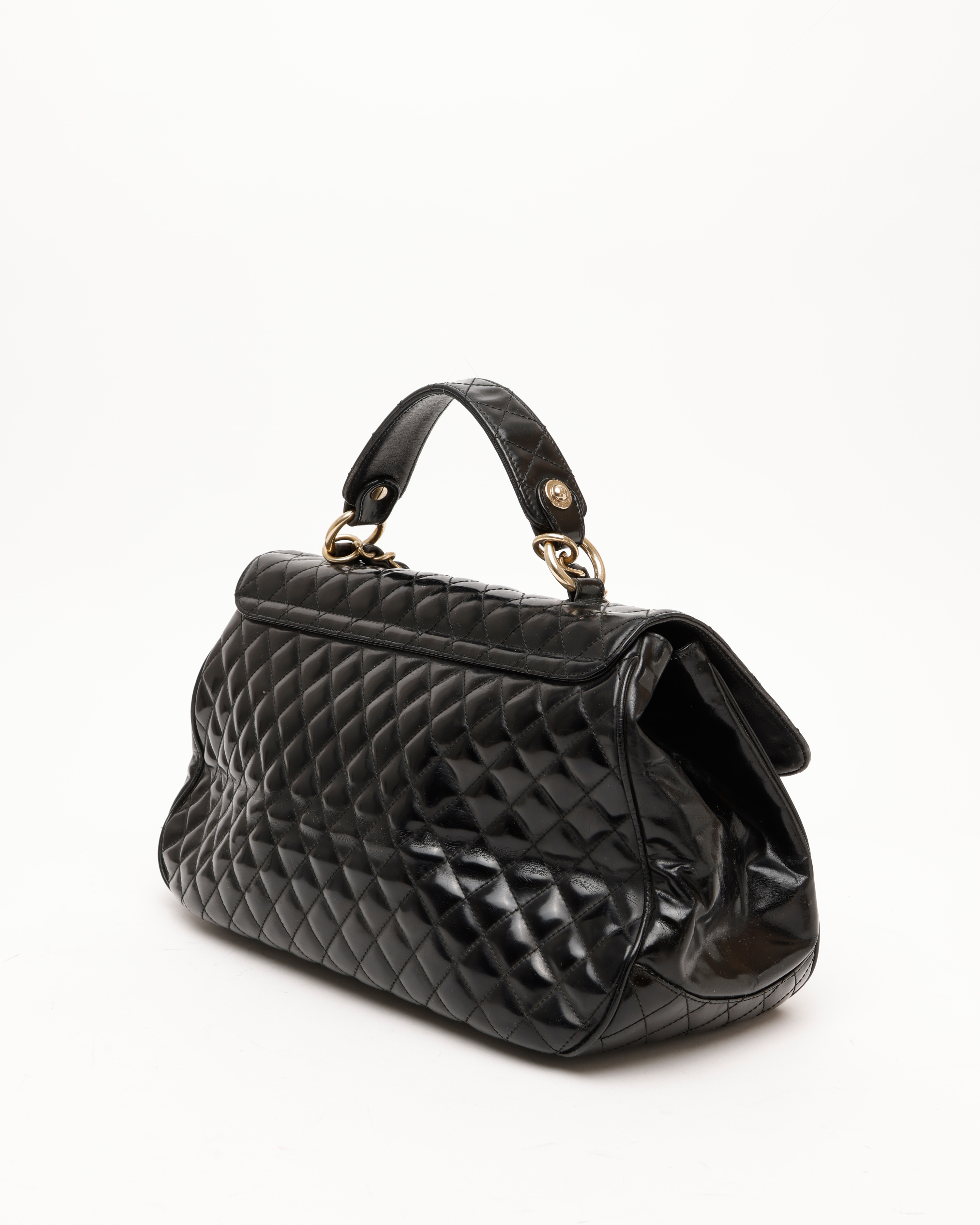 Pre-owned Chanel Patent Mademoiselle Kelly Flap Bag In Black