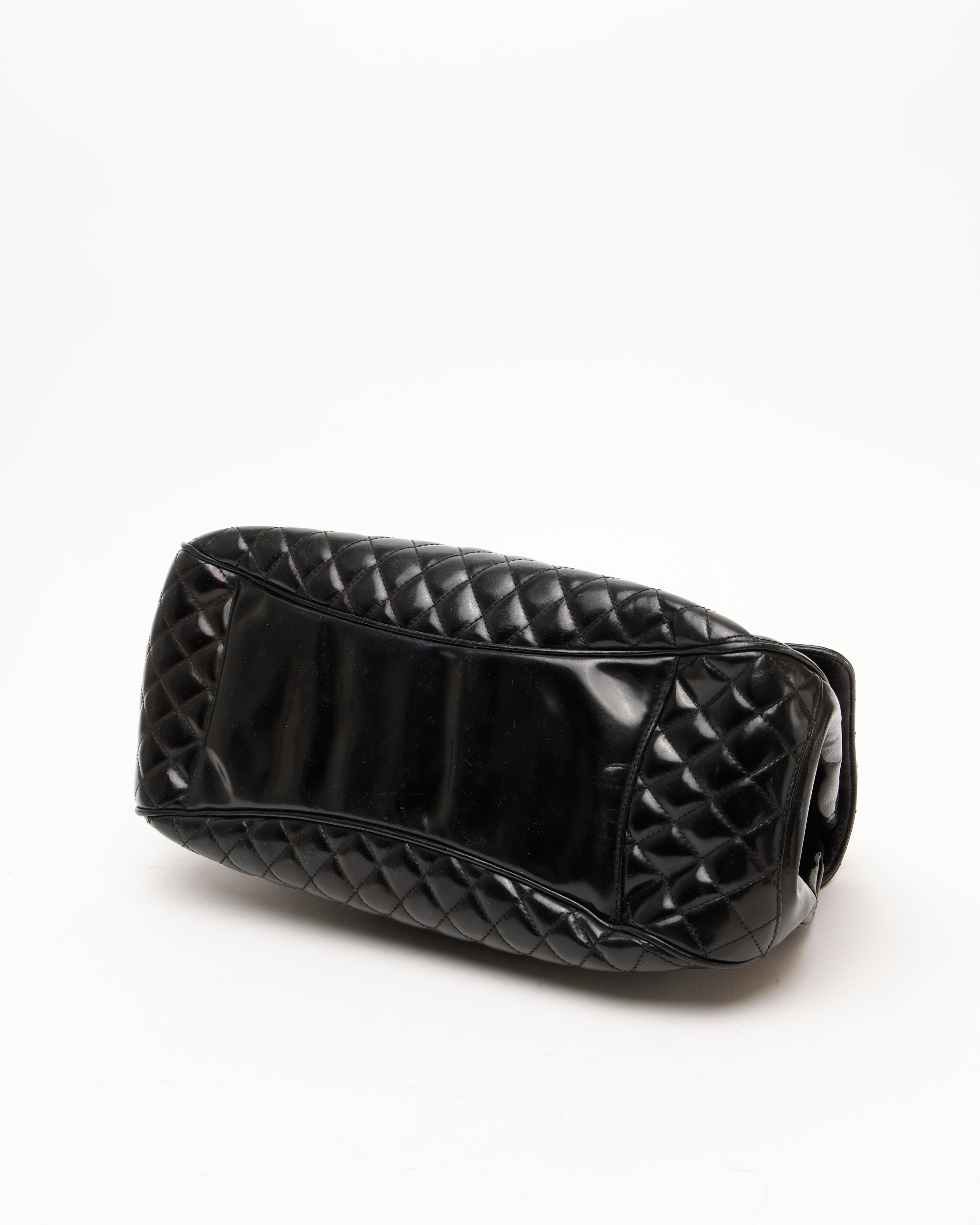 Pre-owned Chanel Patent Mademoiselle Kelly Flap Bag In Black
