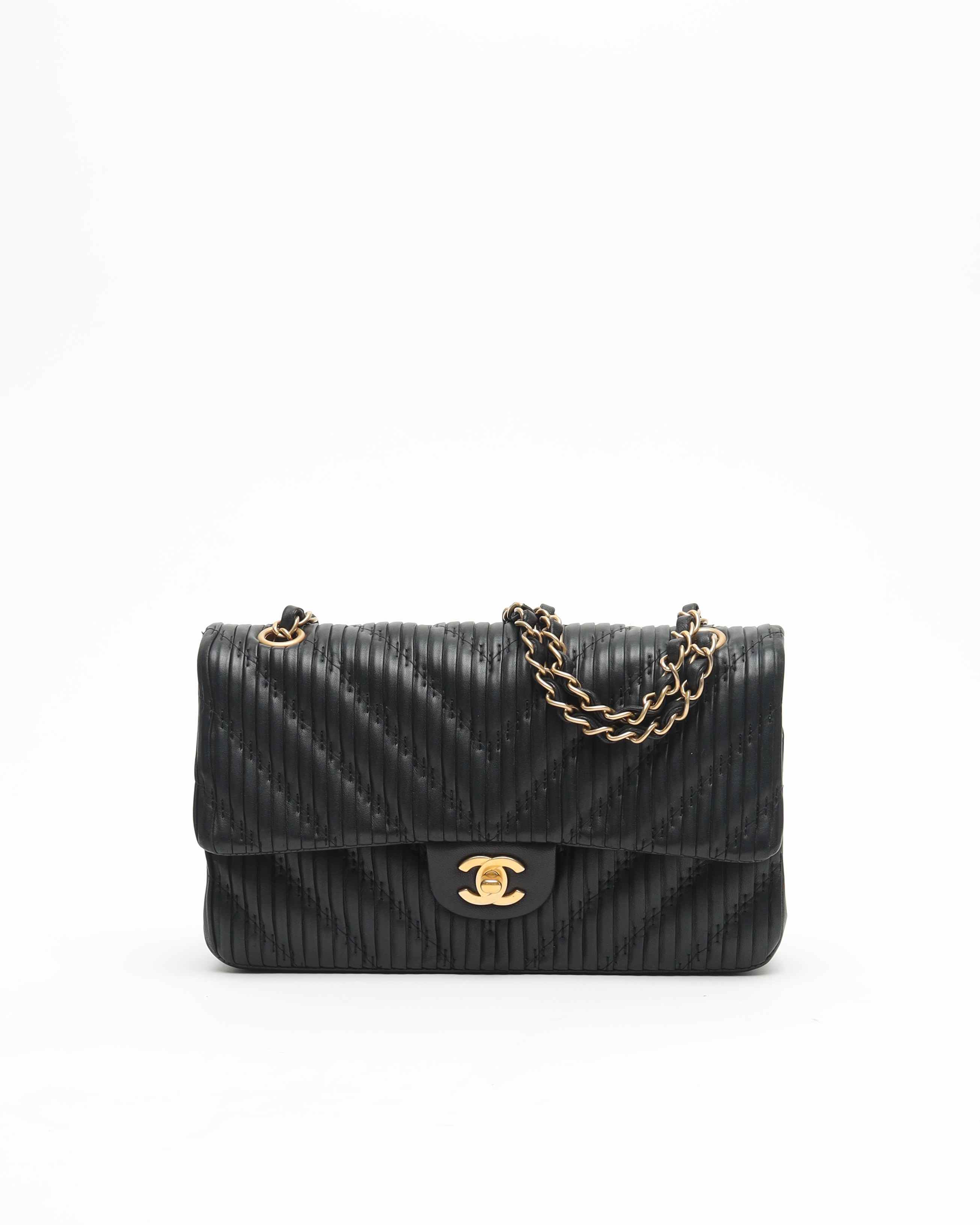 CHANEL Chevron Pleated Double Flap Bag