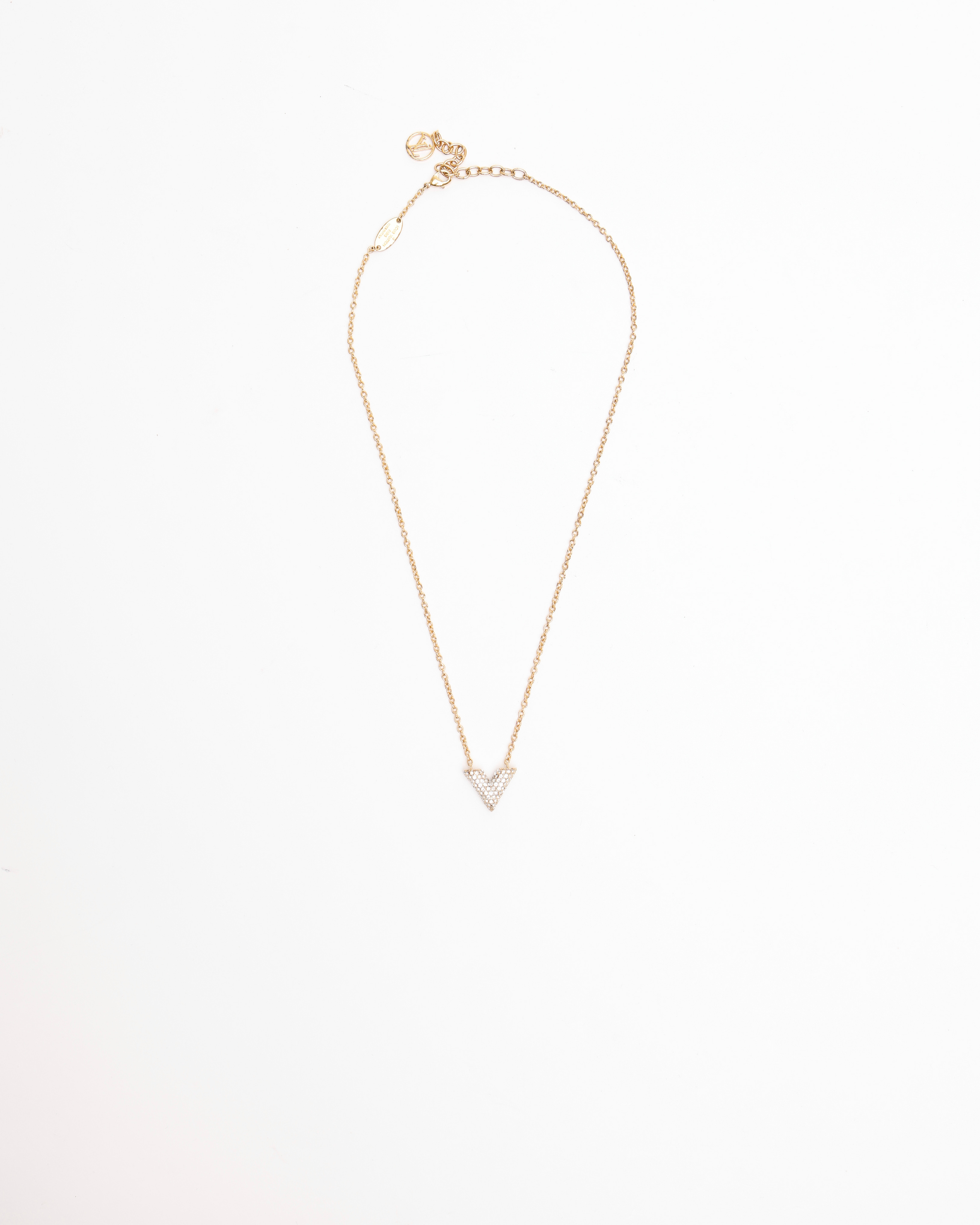 Pre-owned Louis Vuitton V Rhinestone Necklace In Gold
