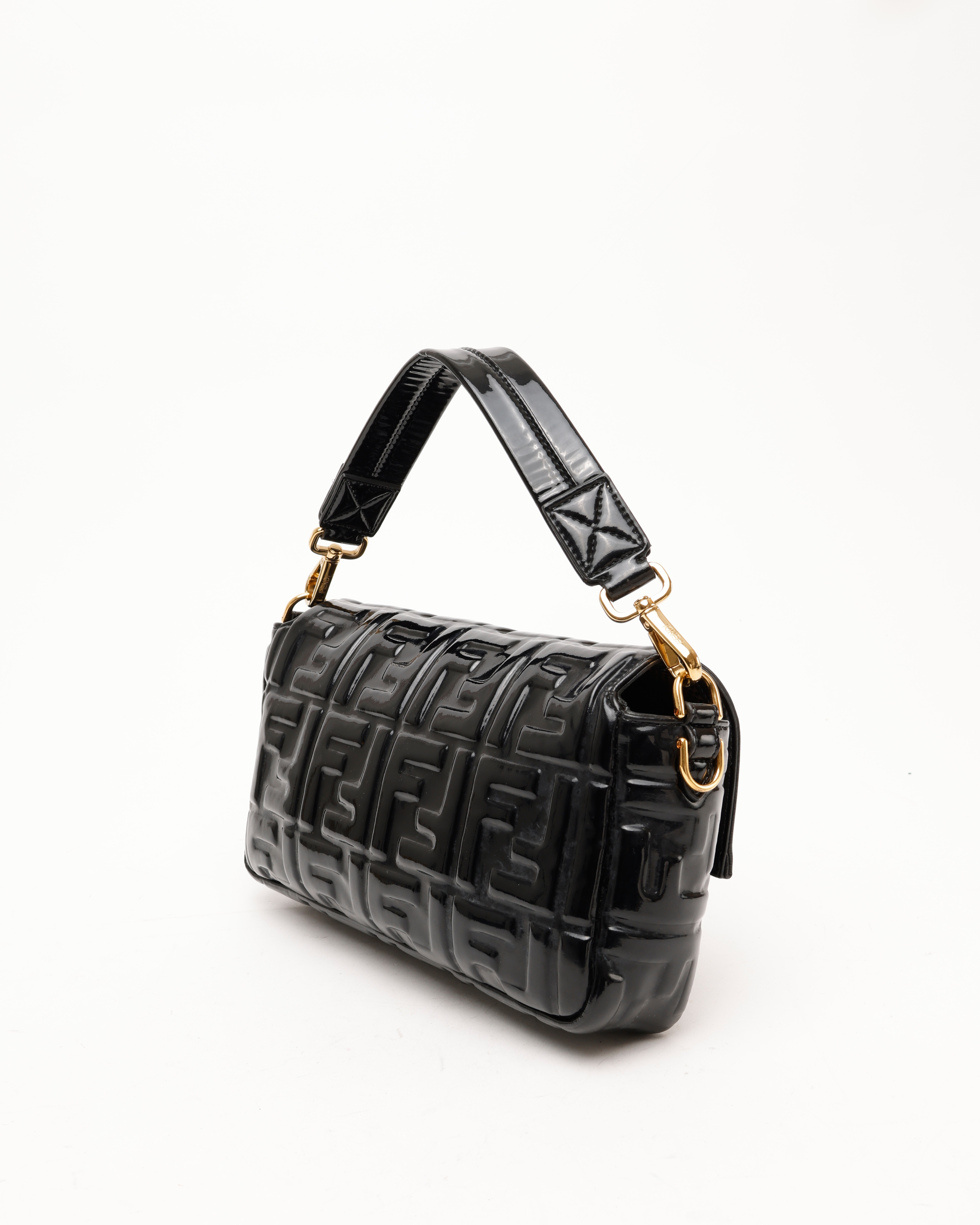 Fendi Large Patent Ff Embossed Baguette Bag
