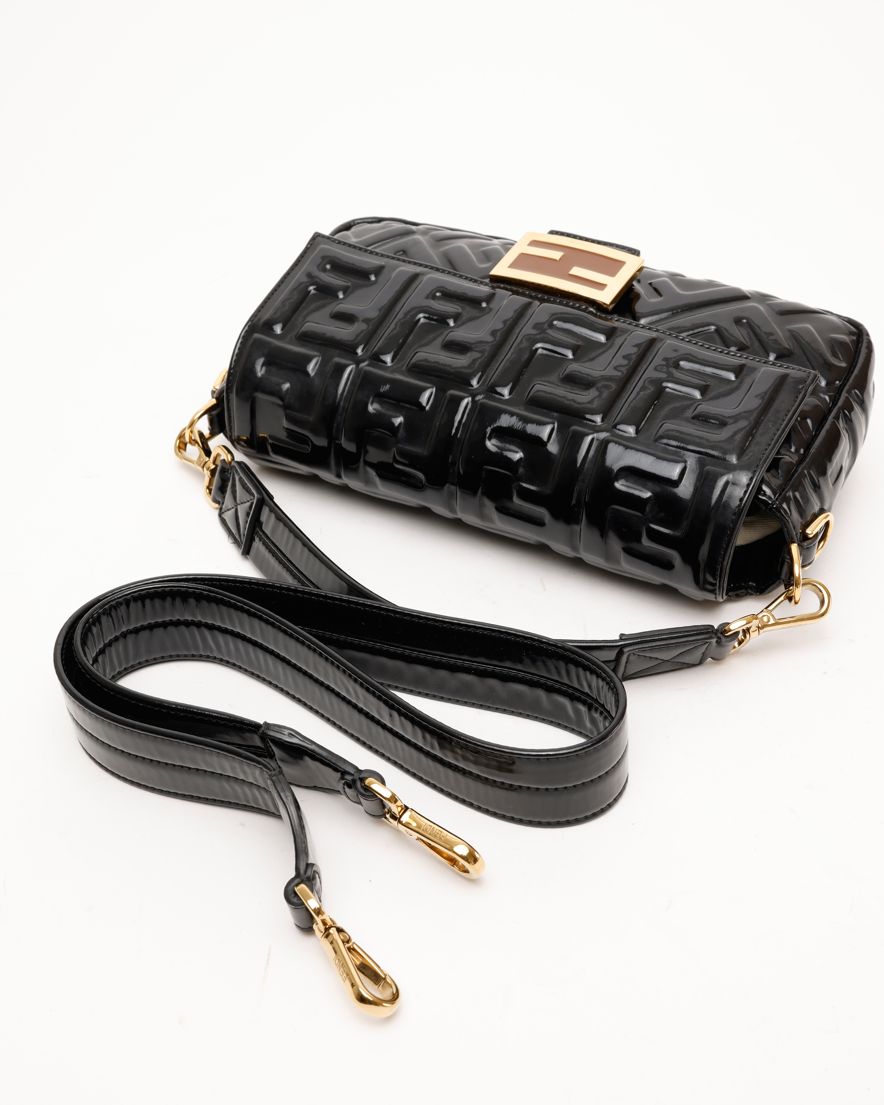 Fendi Large Patent Ff Embossed Baguette Bag
