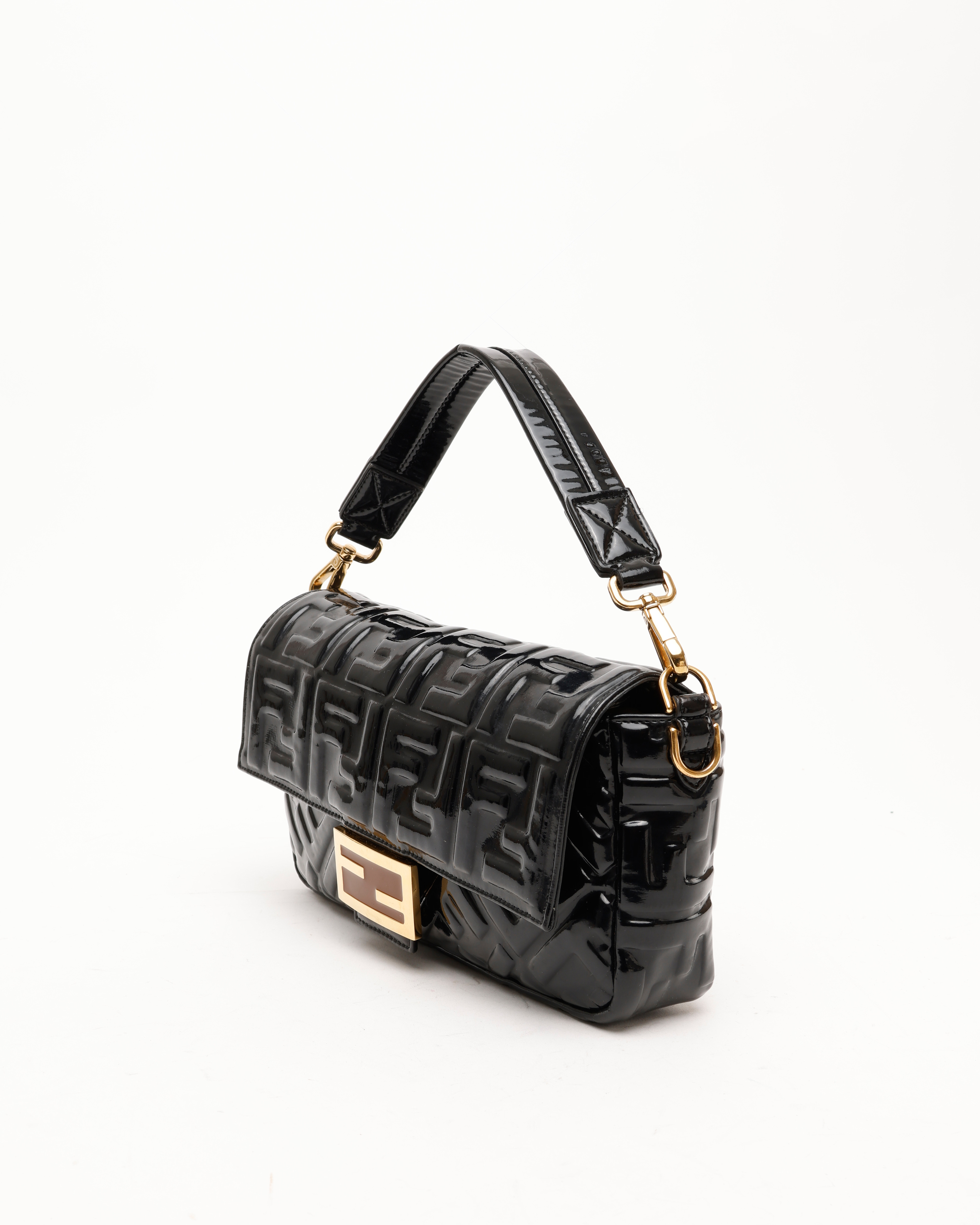 Fendi Large Patent Ff Embossed Baguette Bag