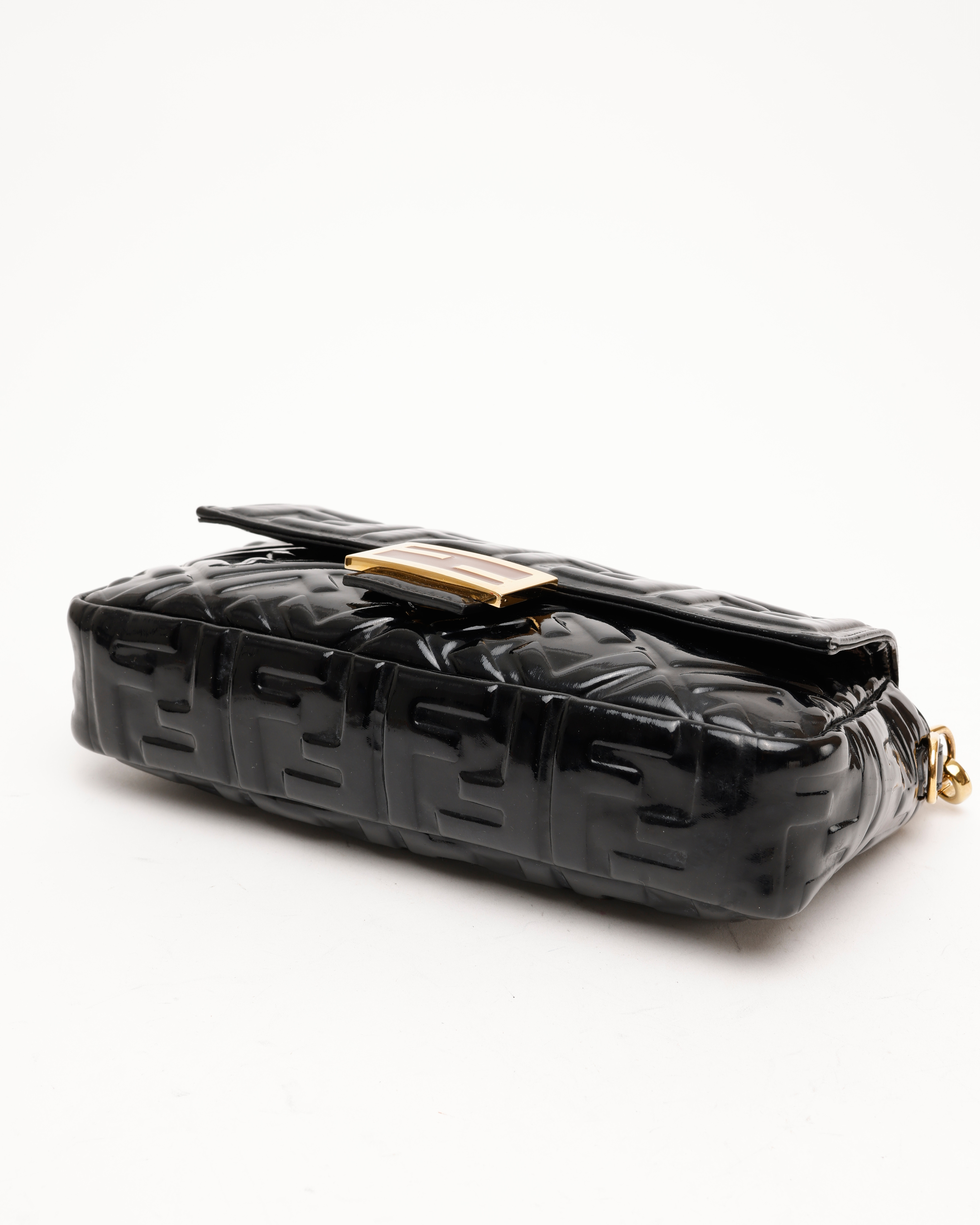 Fendi Large Patent Ff Embossed Baguette Bag