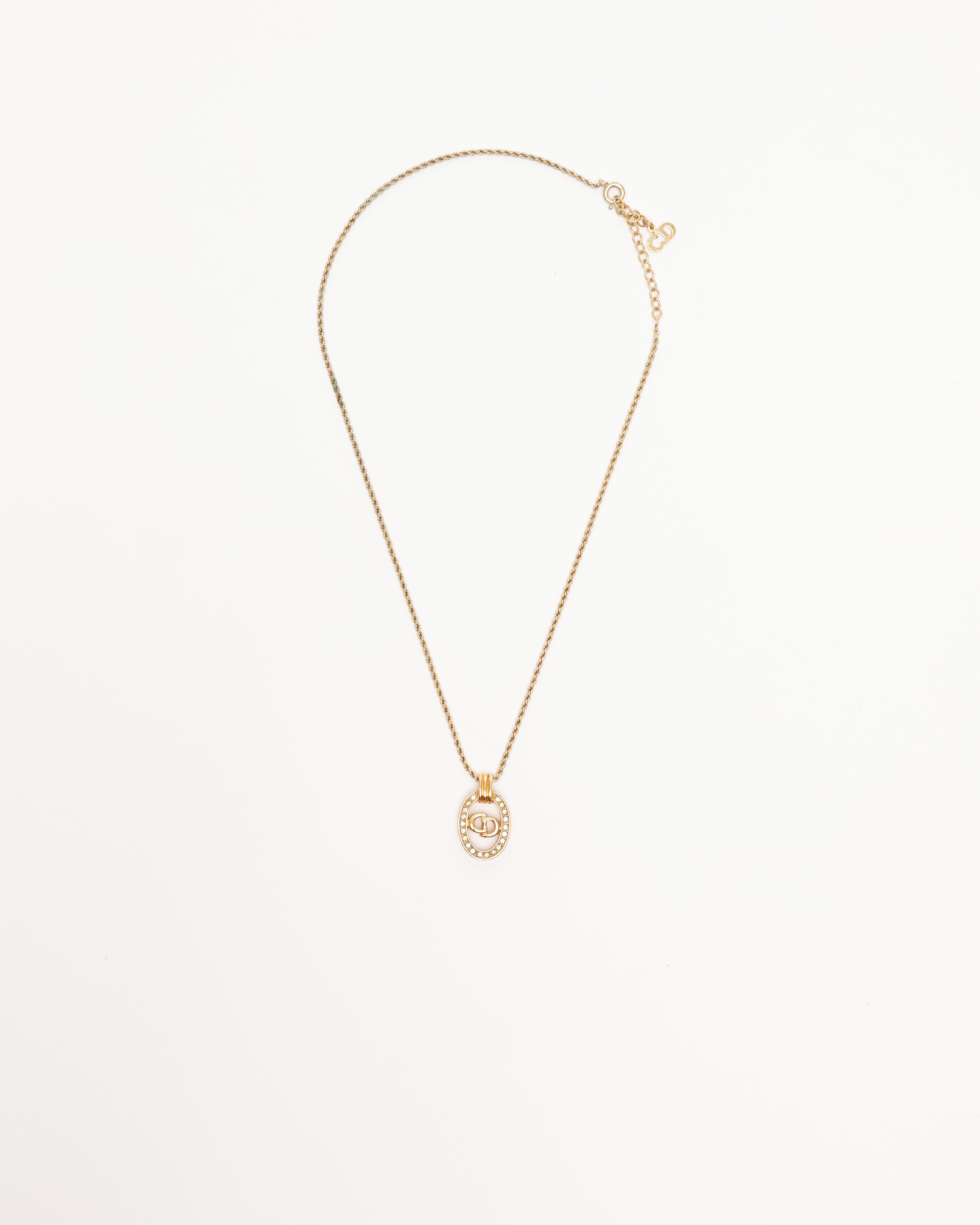 Dior Christian  Cd Oval Logo Rhinestone Necklace
