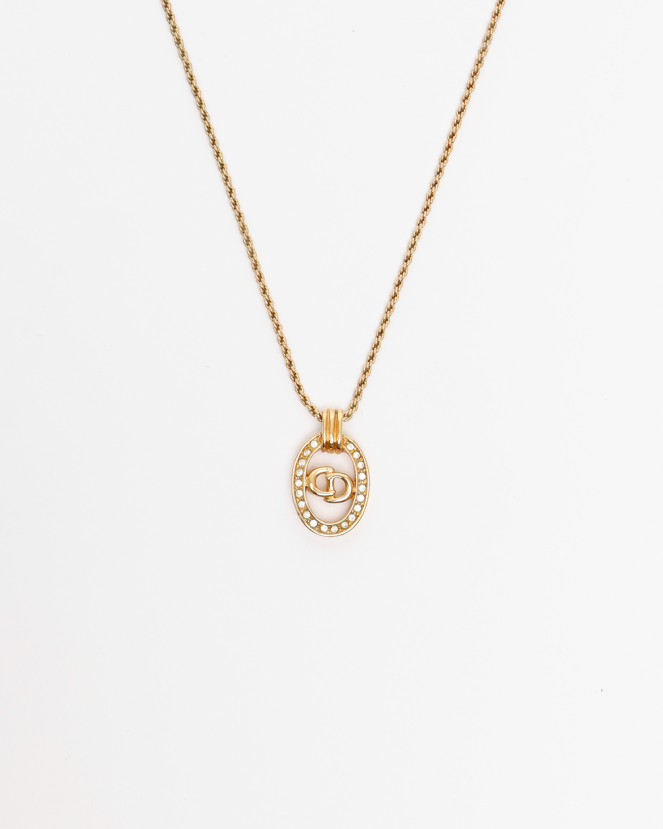 Dior Christian  Cd Oval Logo Rhinestone Necklace