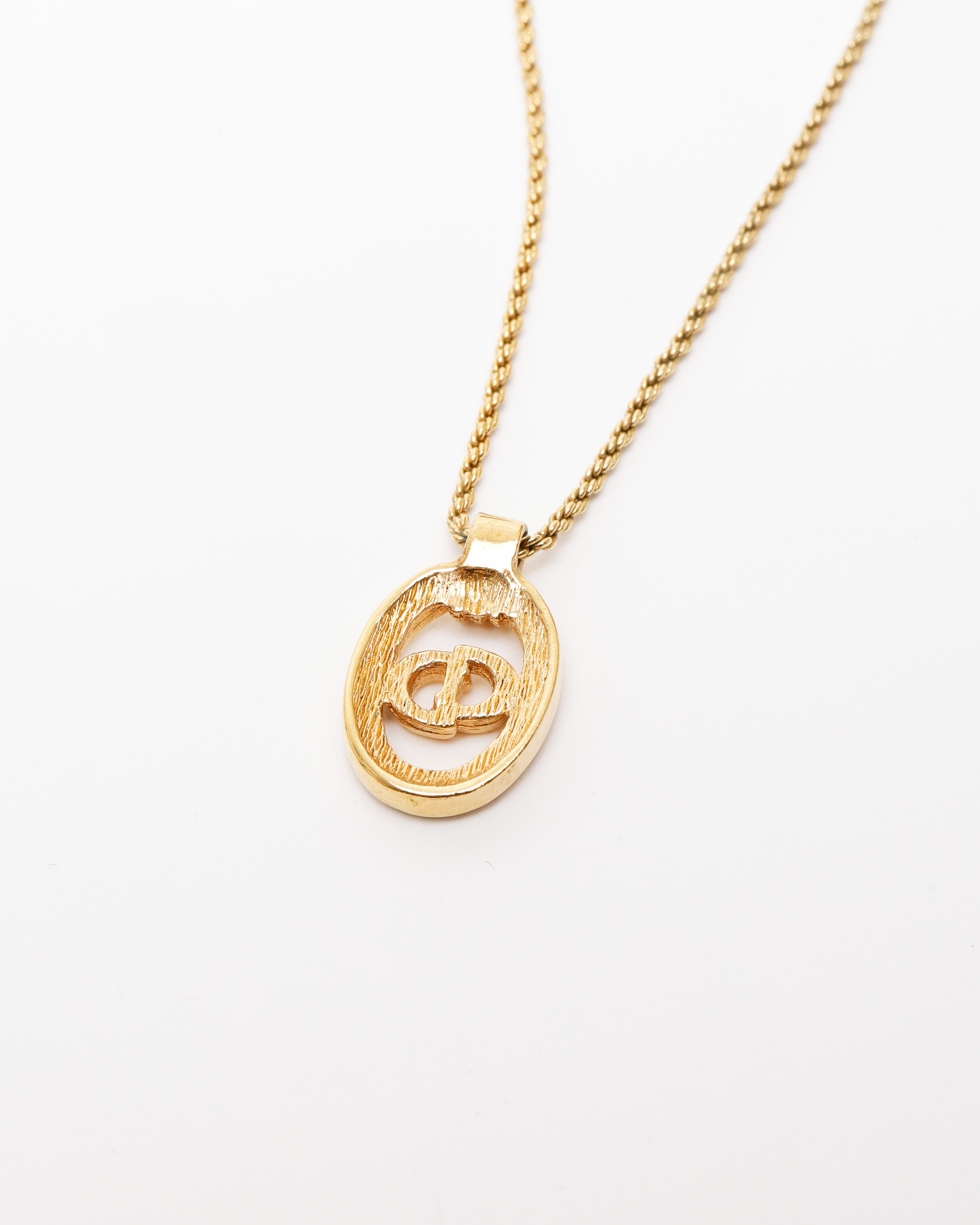 Dior Christian  Cd Oval Logo Rhinestone Necklace