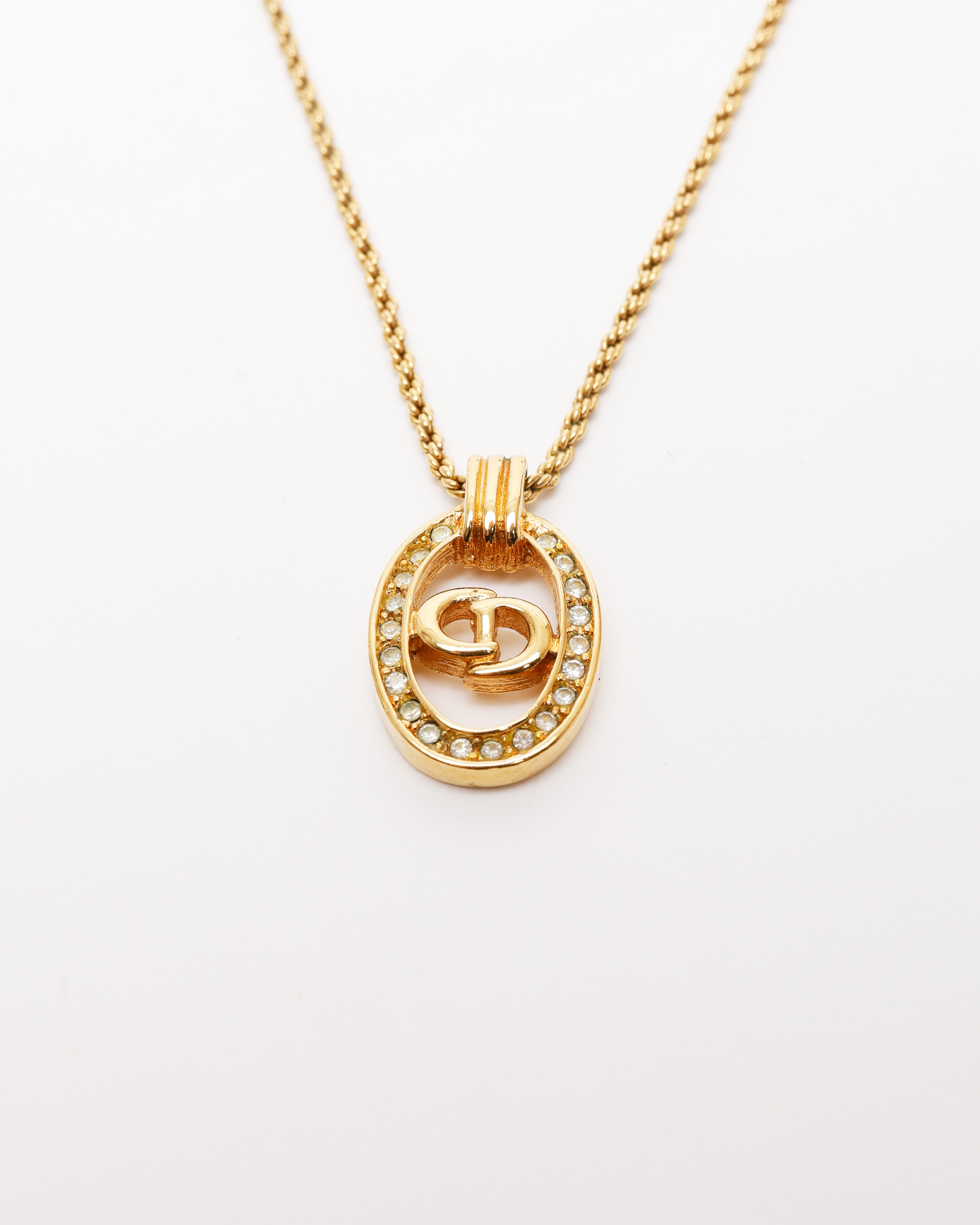Dior Christian  Cd Oval Logo Rhinestone Necklace