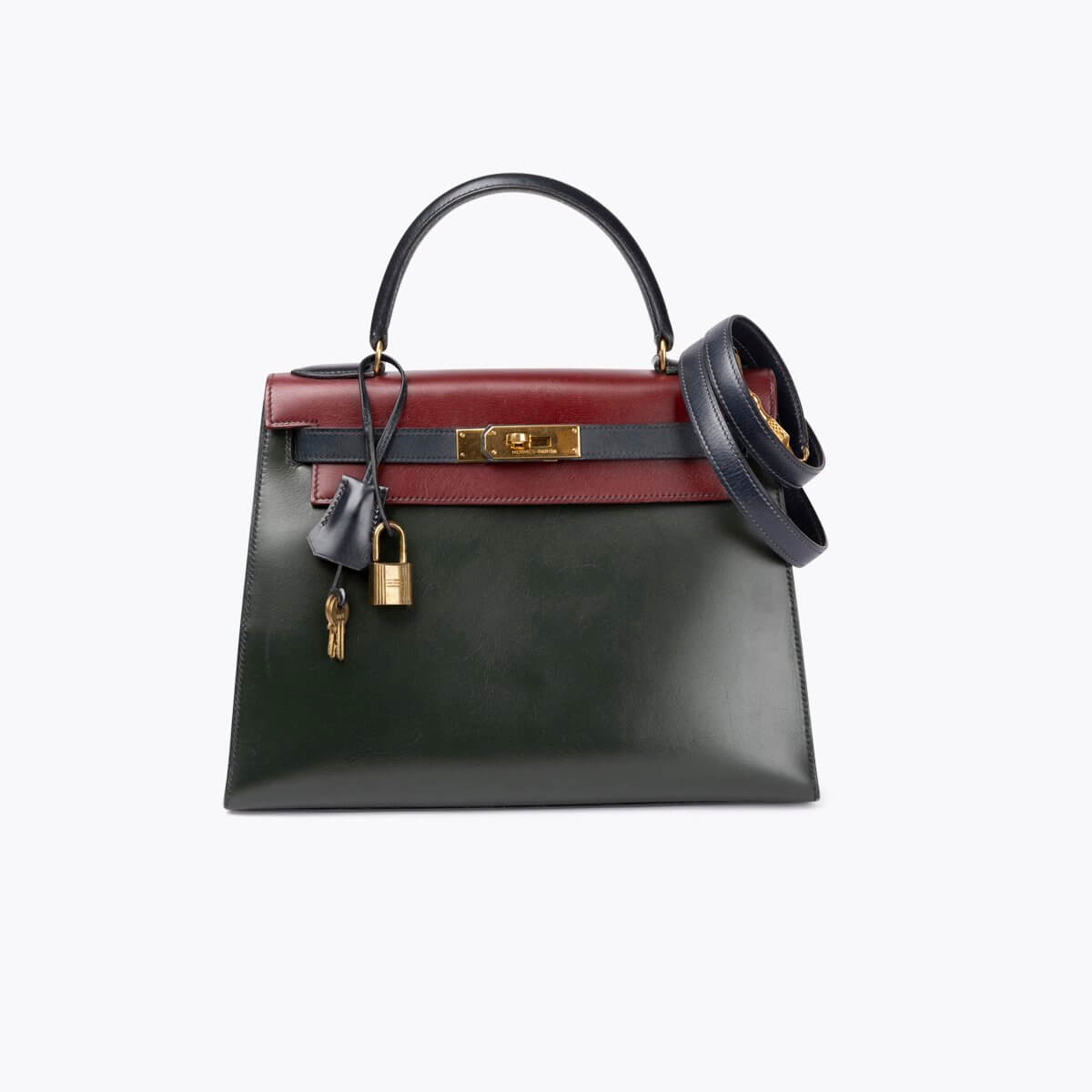 HERMÈS Tri-Color Kelly Box 28 Sellier Bag