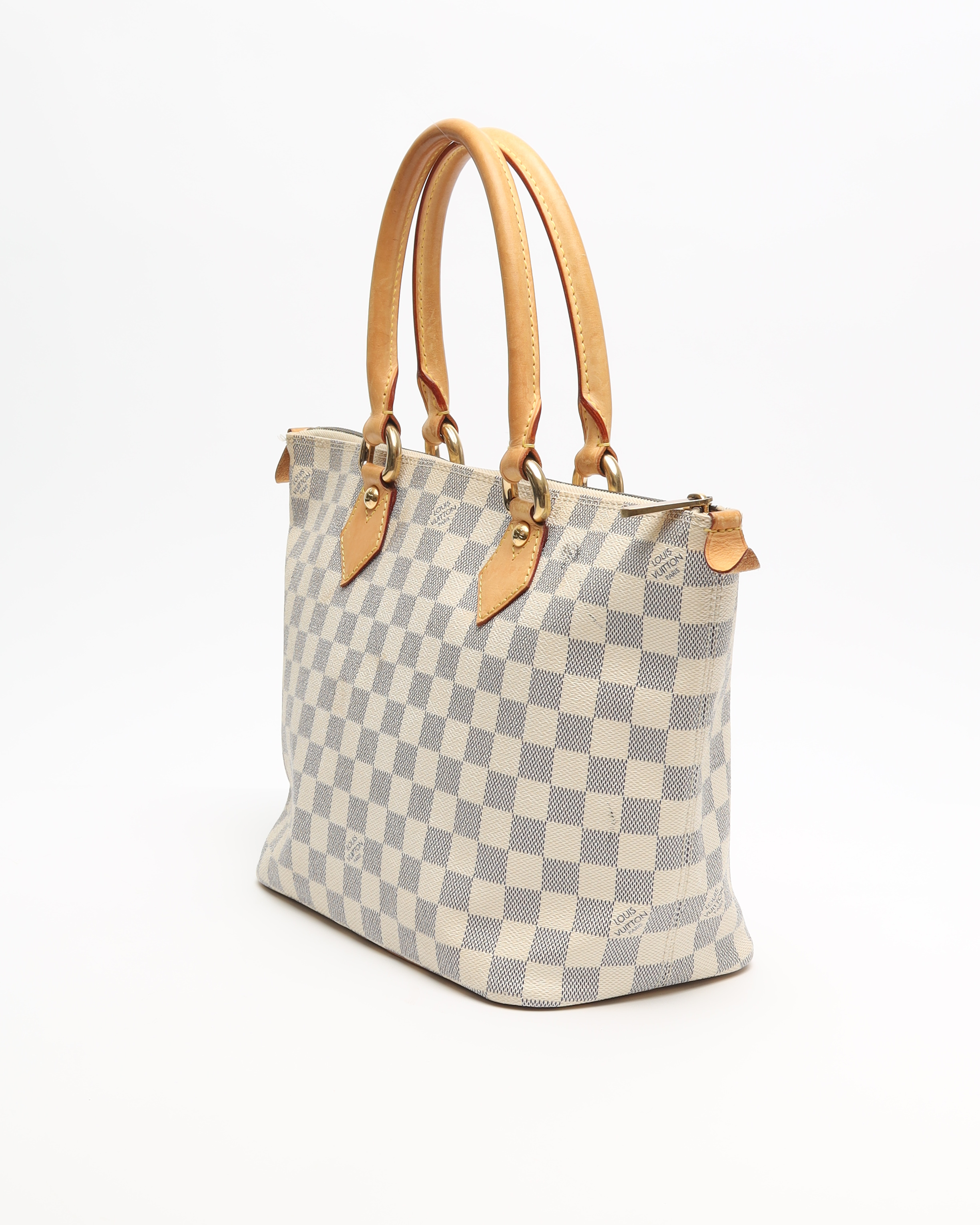 Pre-owned Louis Vuitton Damier Azur Saleya Pm Bag In White