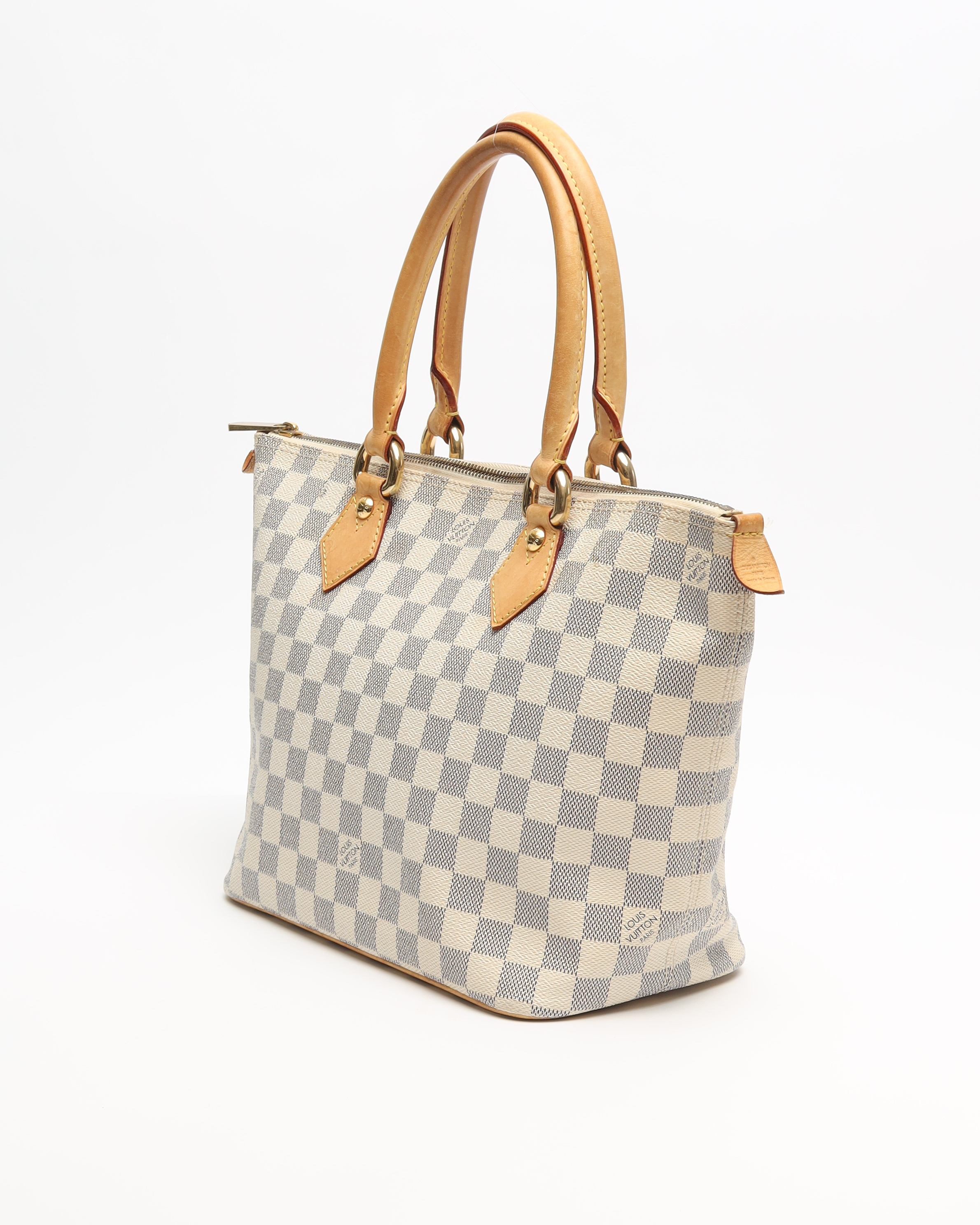 Pre-owned Louis Vuitton Damier Azur Saleya Pm Bag In White