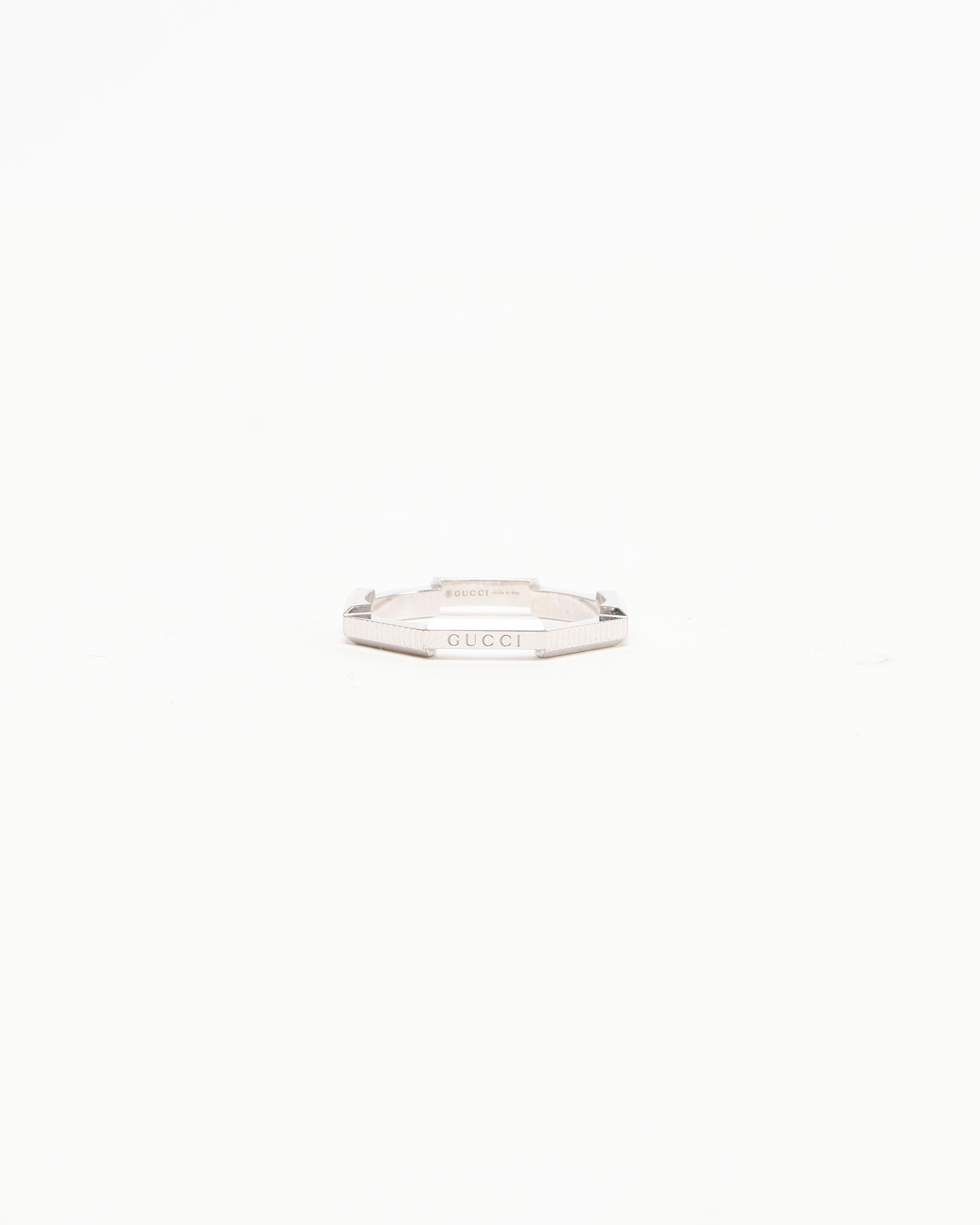 GUCCI Octagonal Stripe 18kt White Gold Ring