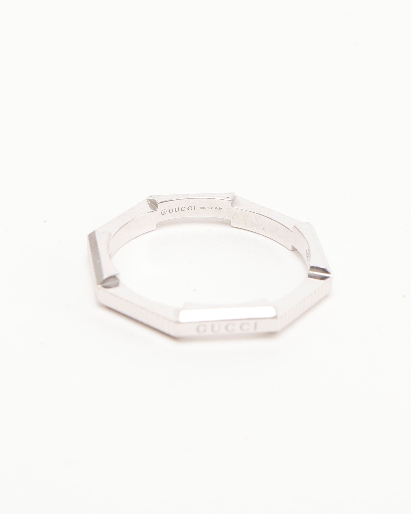 Gucci Octagonal Stripe 18kt White Gold Ring