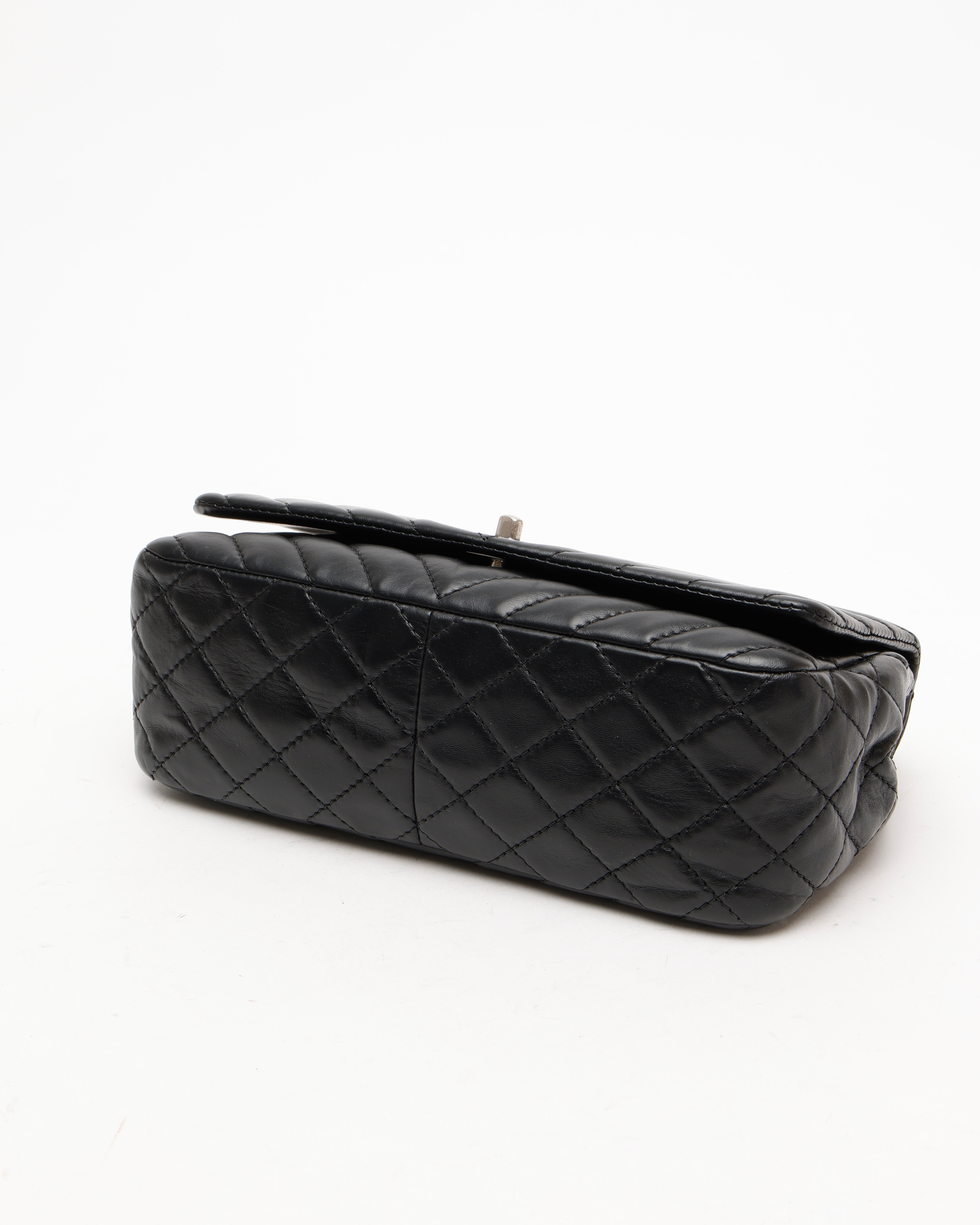 Pre-owned Chanel Surpique Chevron Flap Bag In Black