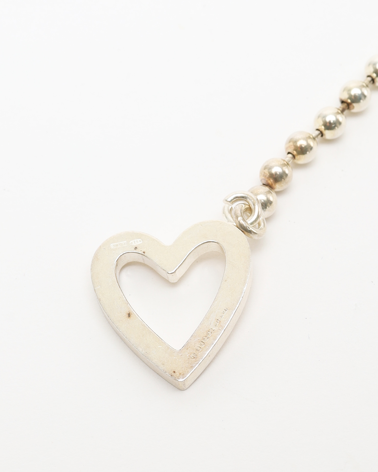 Gucci Ball Chain Heart Silver Necklace