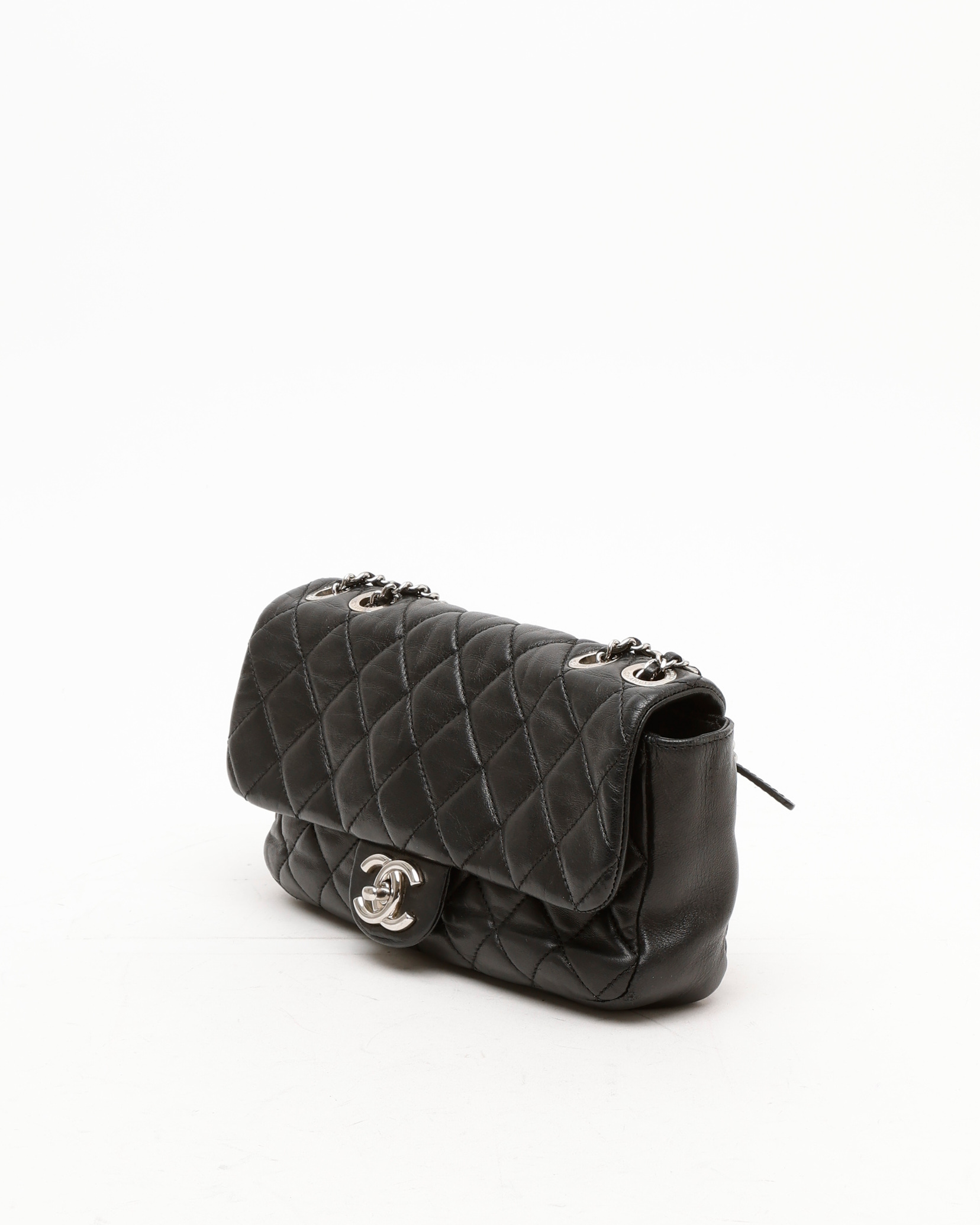 Pre-owned Chanel Classic Medium Double Chain Single Flap Bag In Black