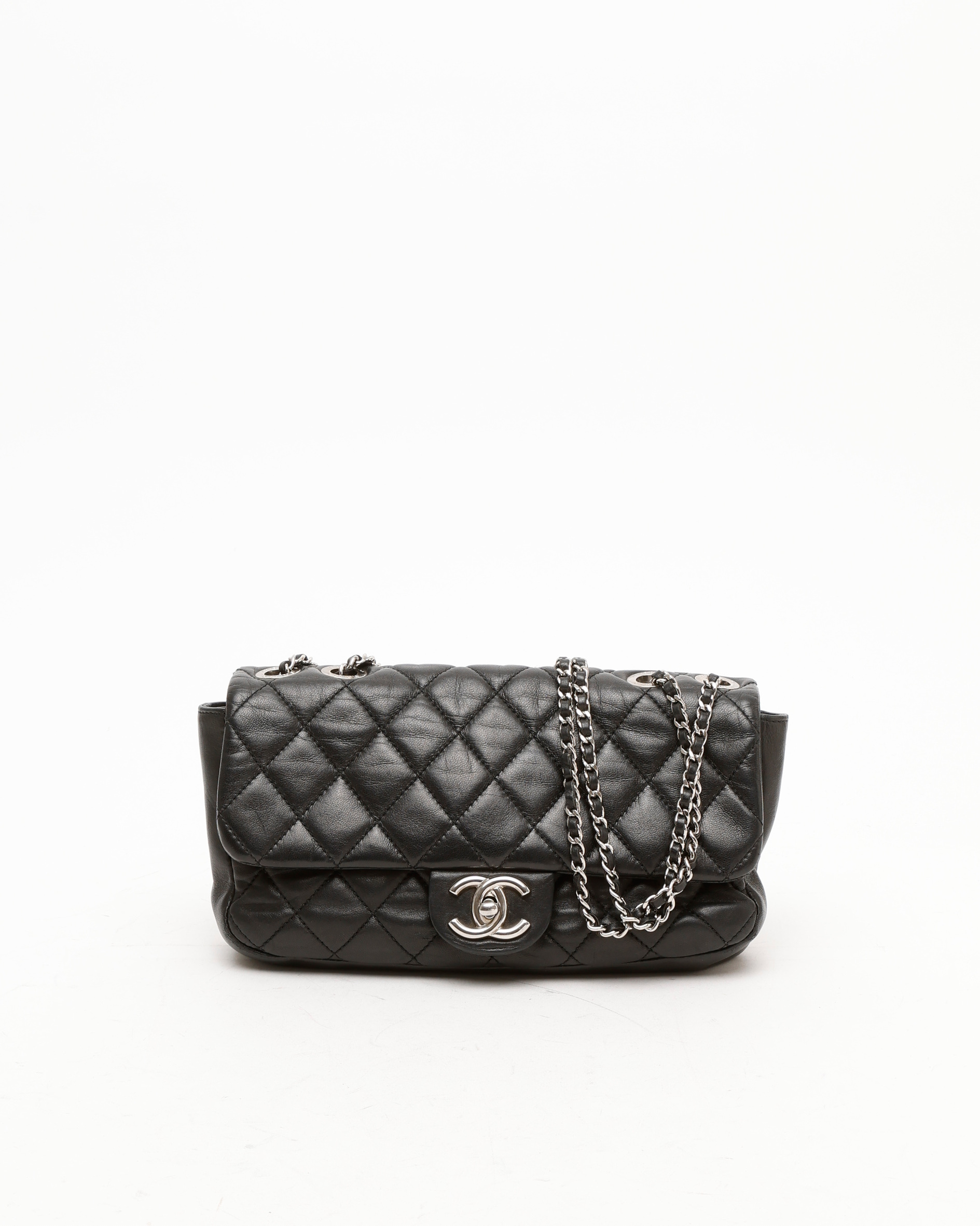 Pre-owned Chanel Classic Medium Double Chain Single Flap Bag In Black