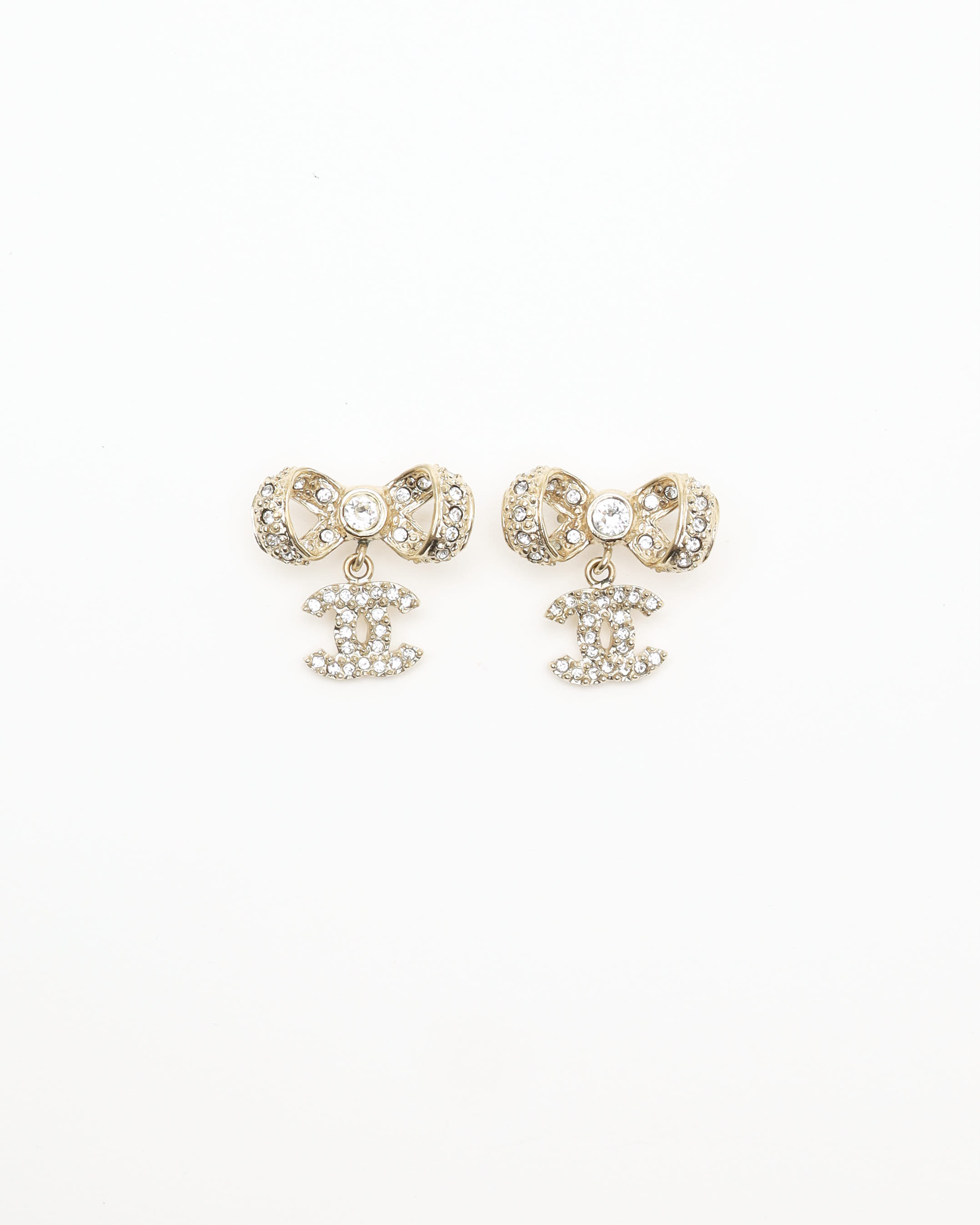 Pre-owned Chanel Coco Mark Rhinestone Ribbon Earrings