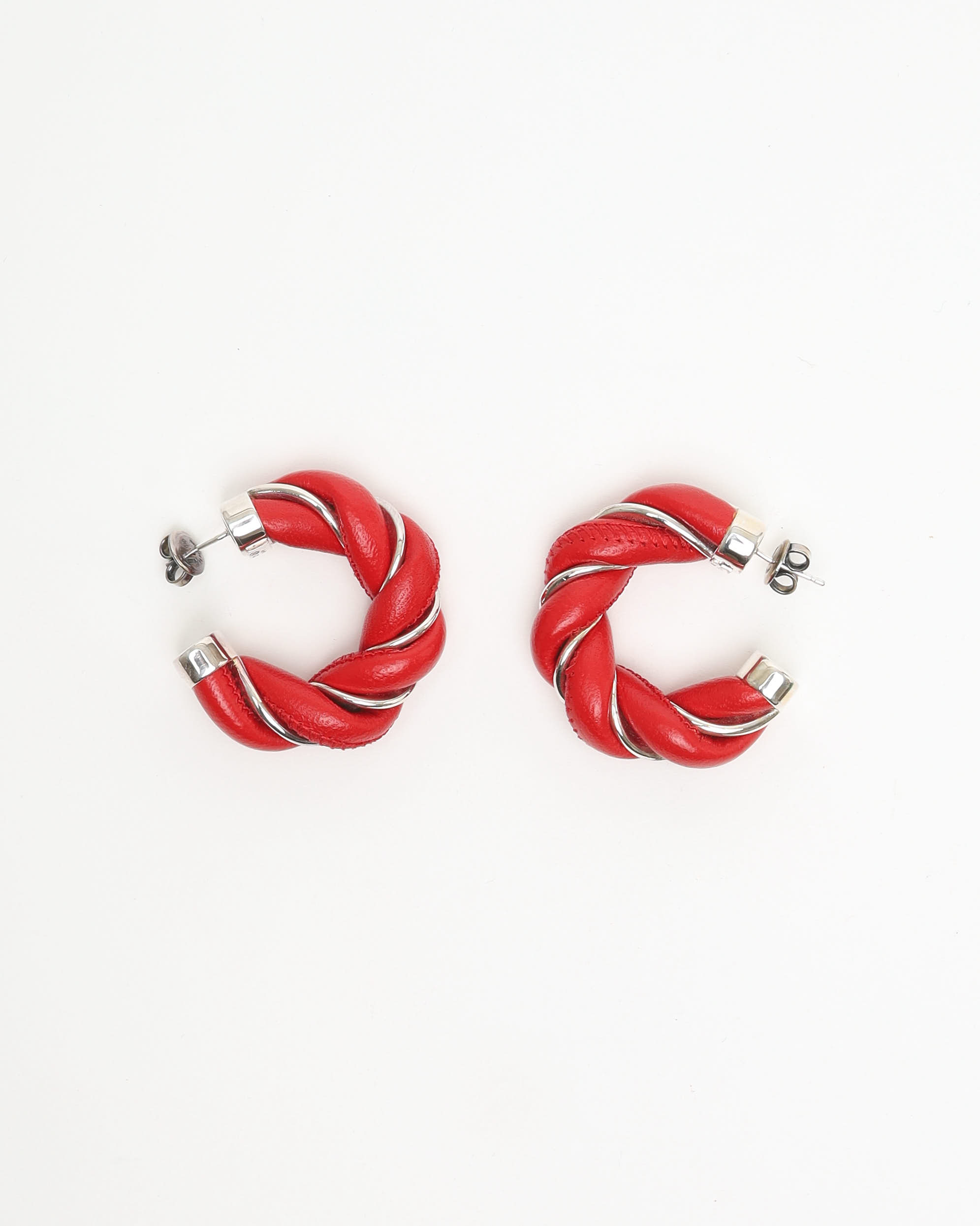 Bottega Veneta Silver-tone And Leather Hoop Earrings