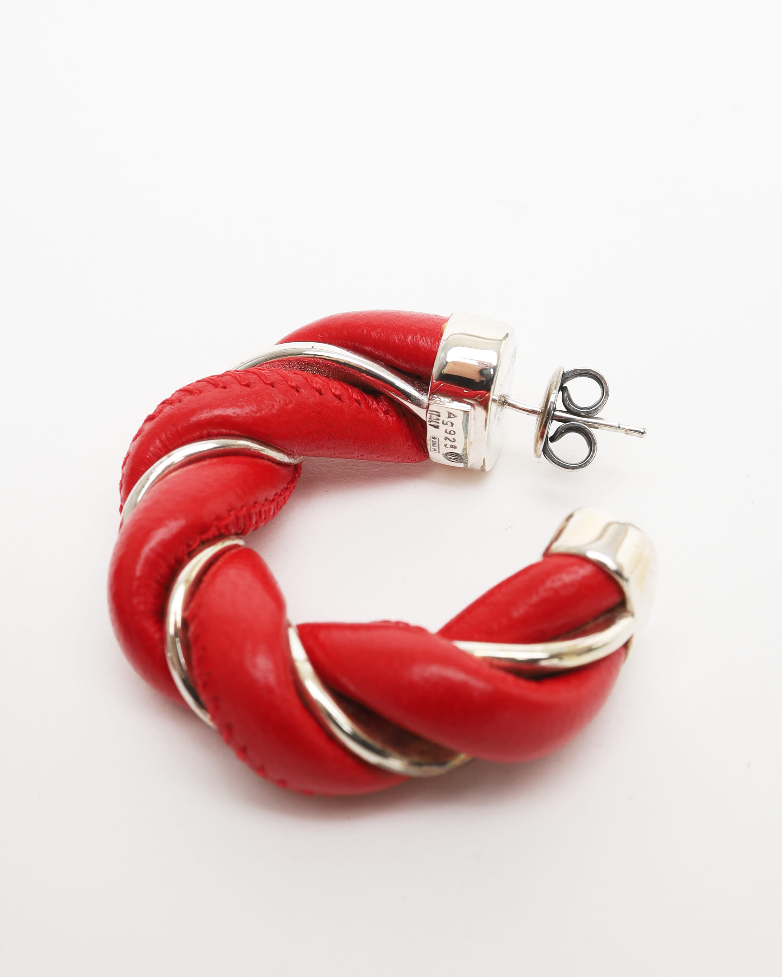 Bottega Veneta Silver-tone And Leather Hoop Earrings
