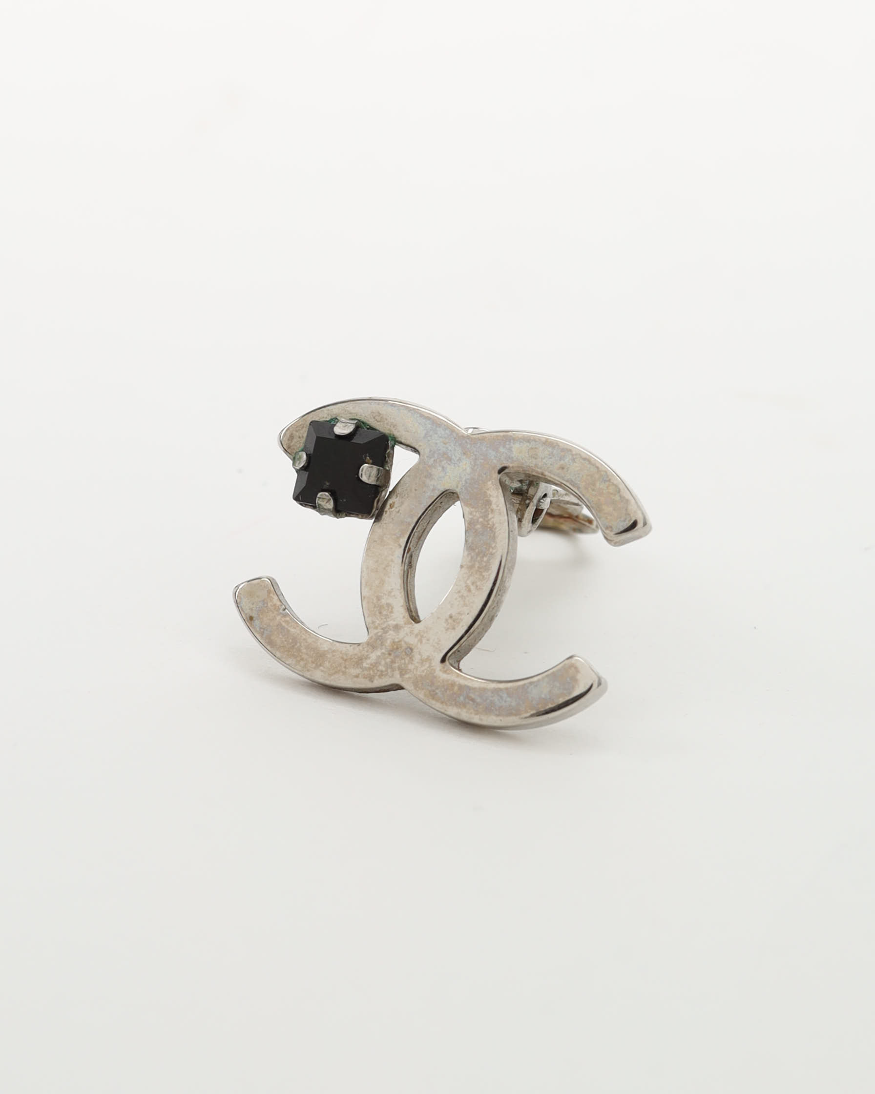 Pre-owned Chanel Coco Mark Black Stone Clip-on Earrings