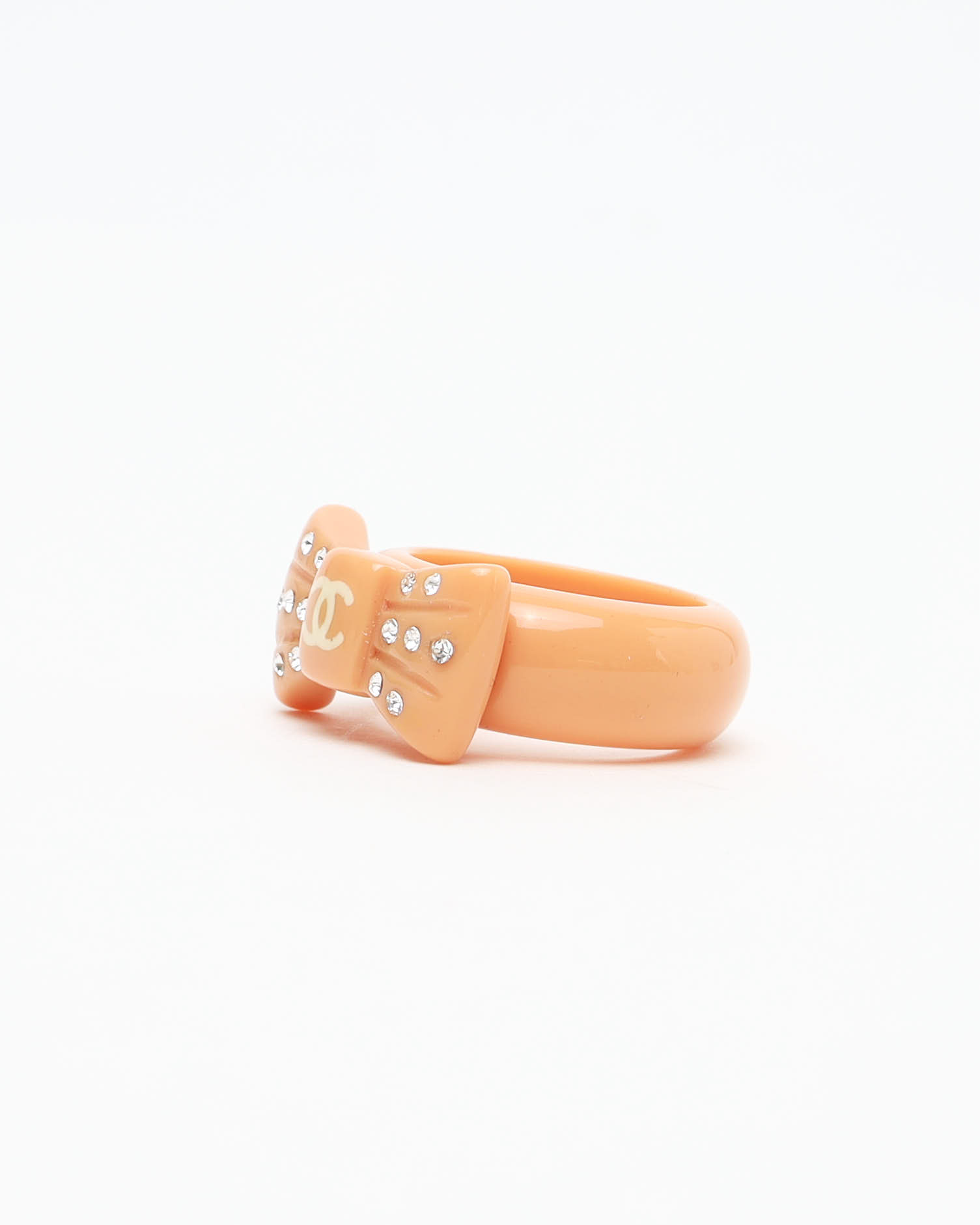 Pre-owned Chanel Coco Mark Ribbon Rhinestone Ring