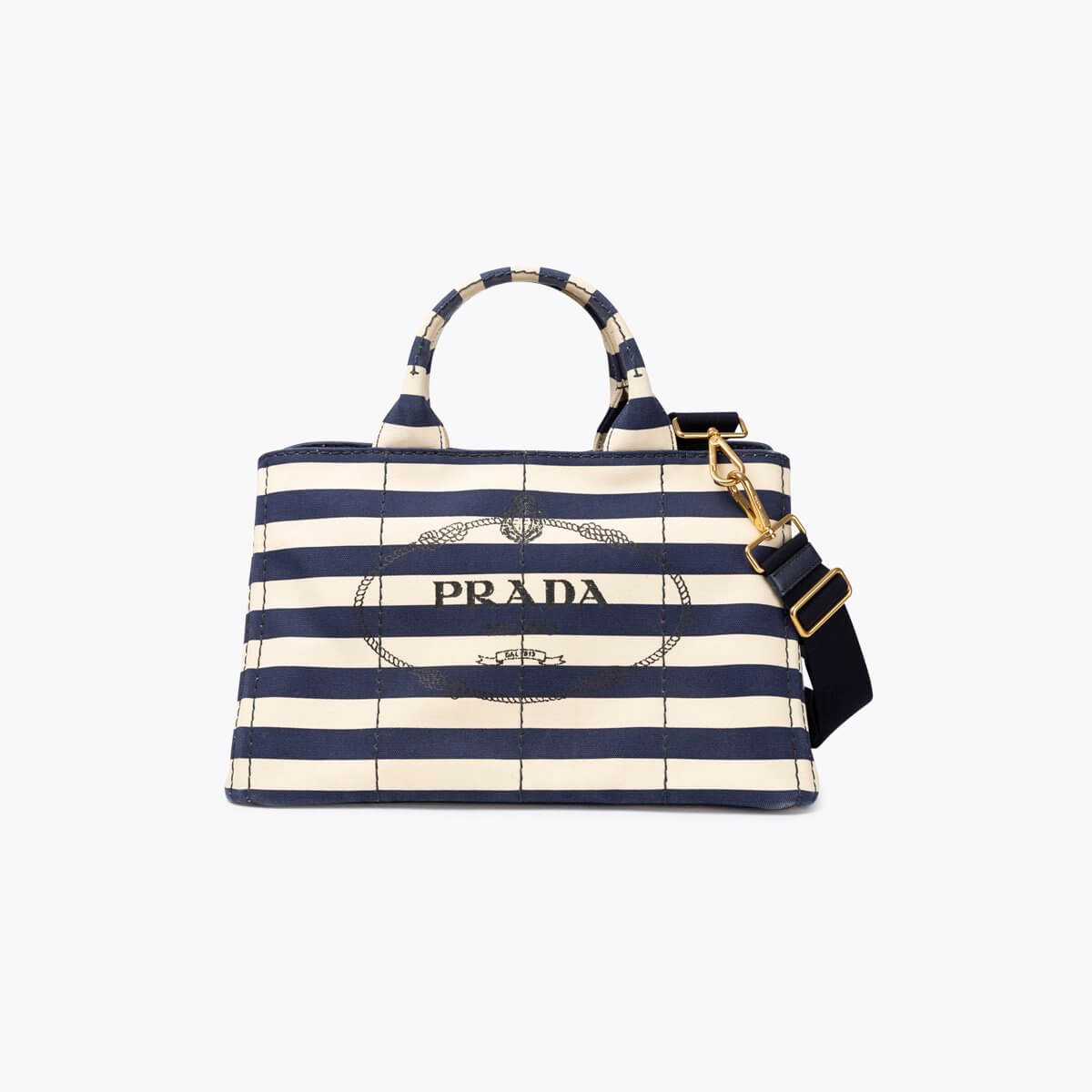 PRADA Striped Canapa Tote