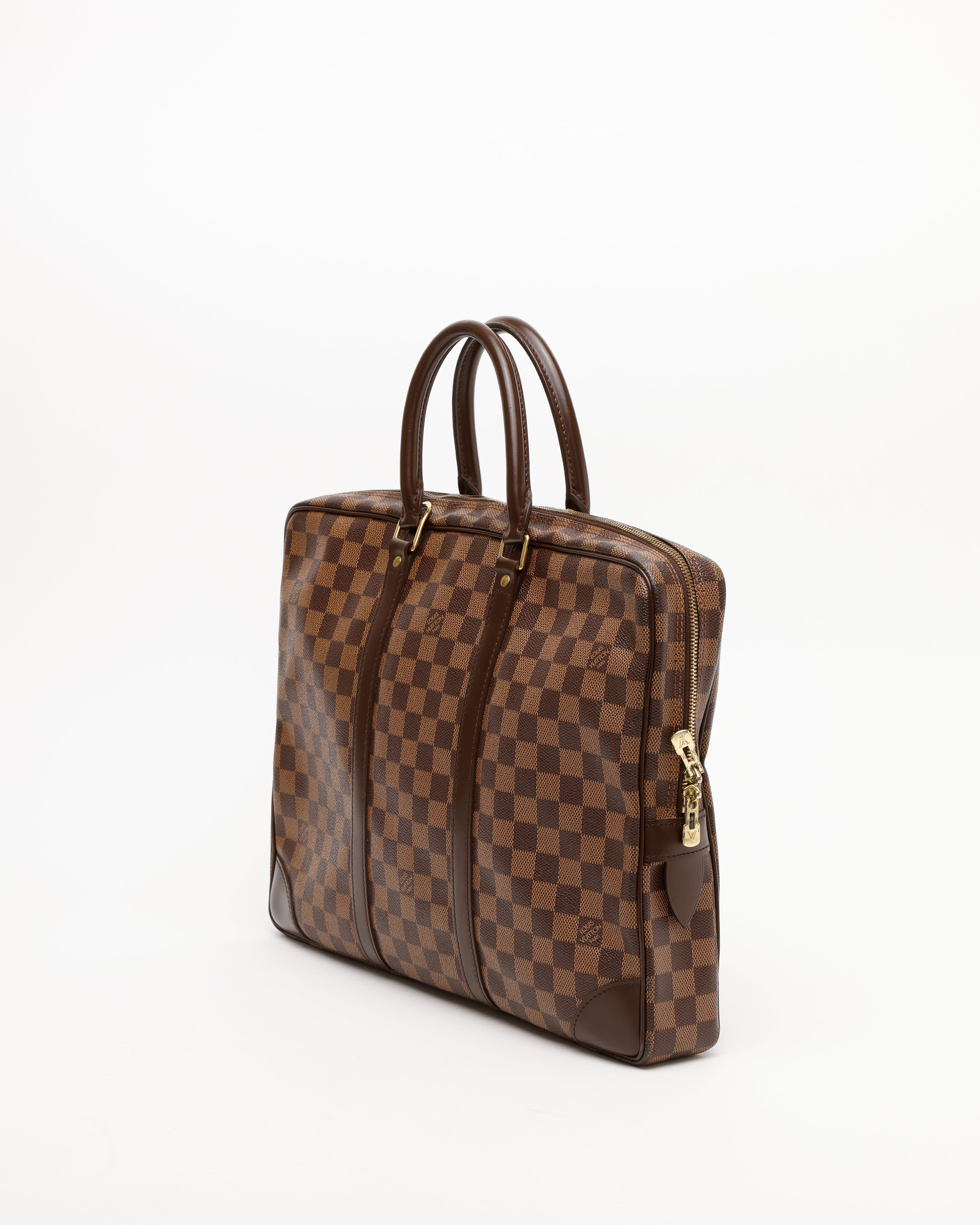 Pre-owned Louis Vuitton Damier Ebene Porte Documents Voyages Bag In Brown