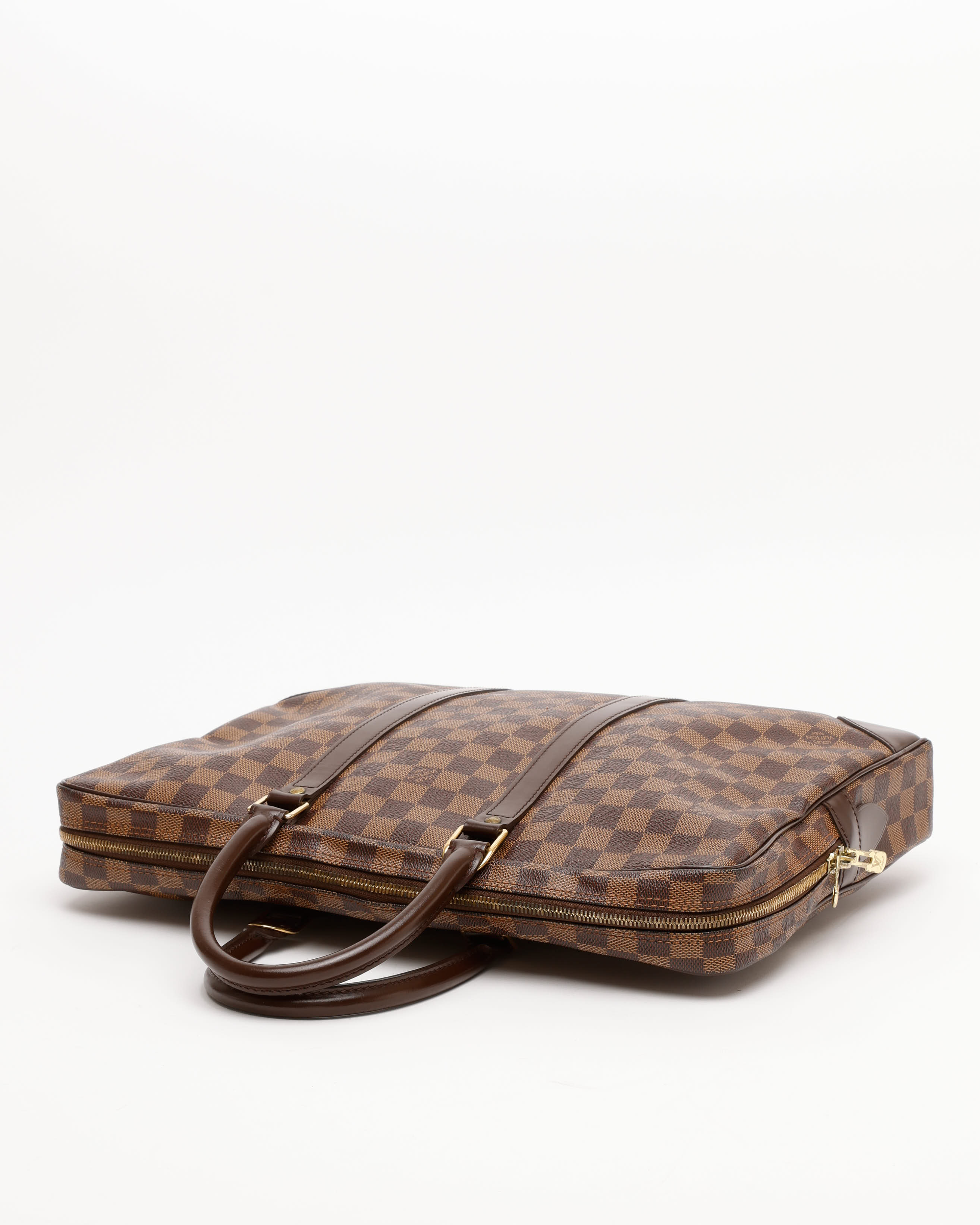 Pre-owned Louis Vuitton Damier Ebene Porte Documents Voyages Bag In Brown