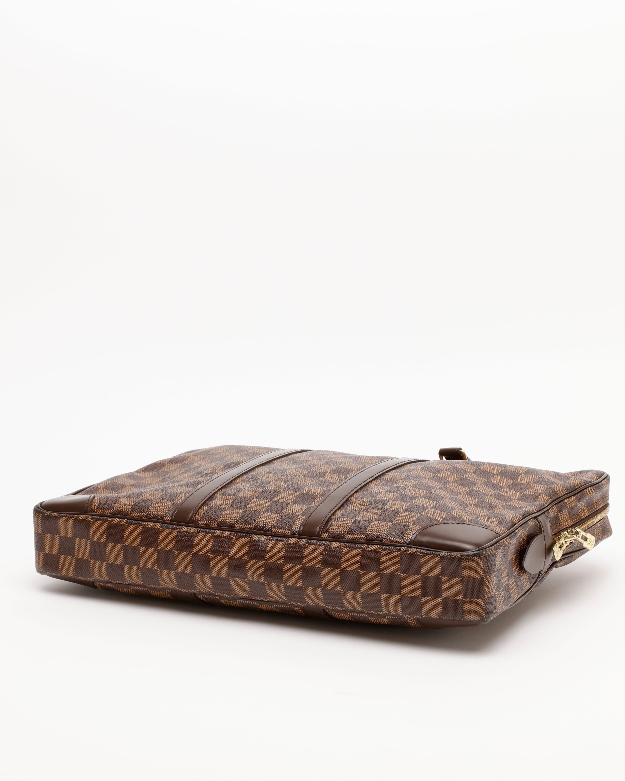 Pre-owned Louis Vuitton Damier Ebene Porte Documents Voyages Bag In Brown