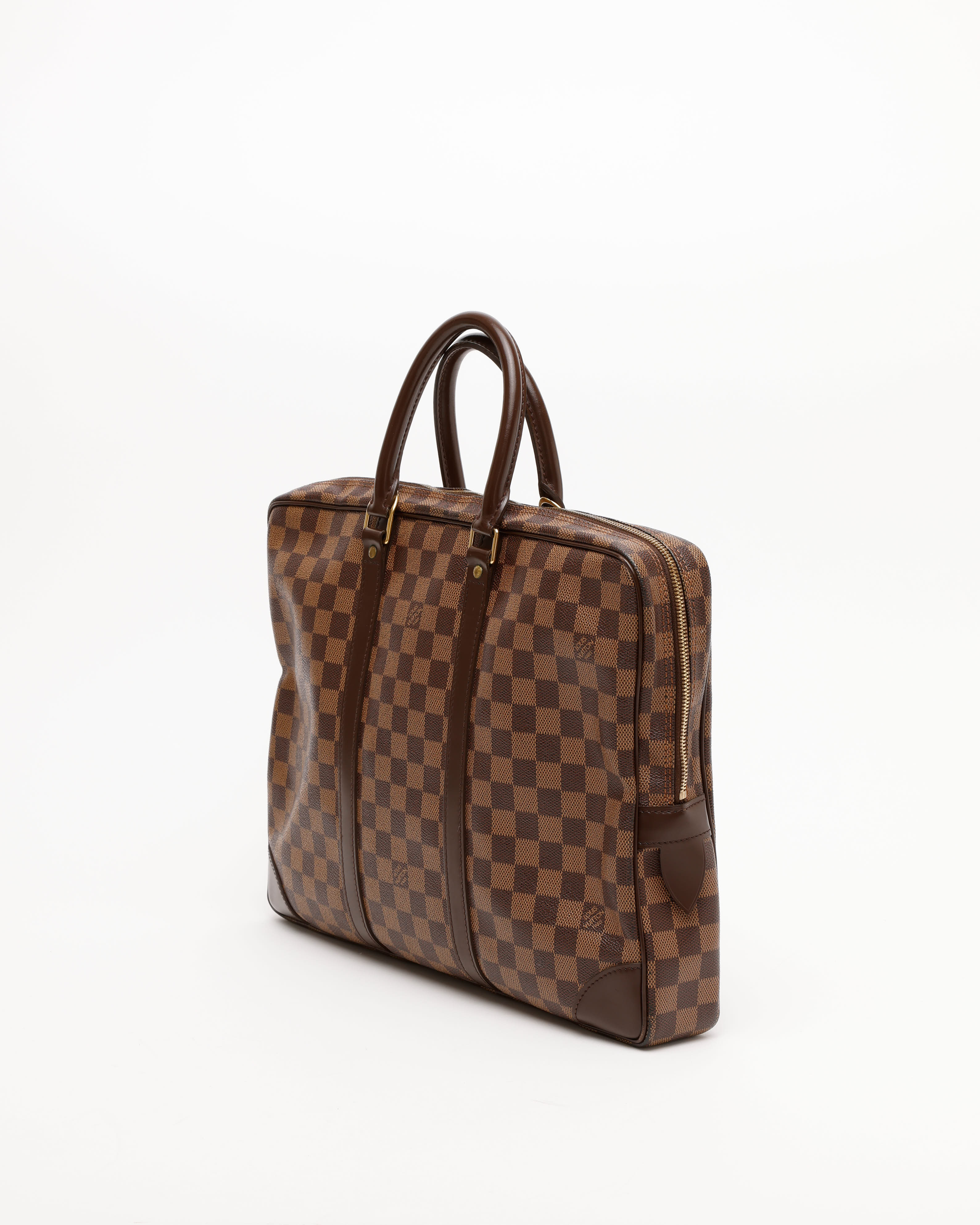 Pre-owned Louis Vuitton Damier Ebene Porte Documents Voyages Bag In Brown