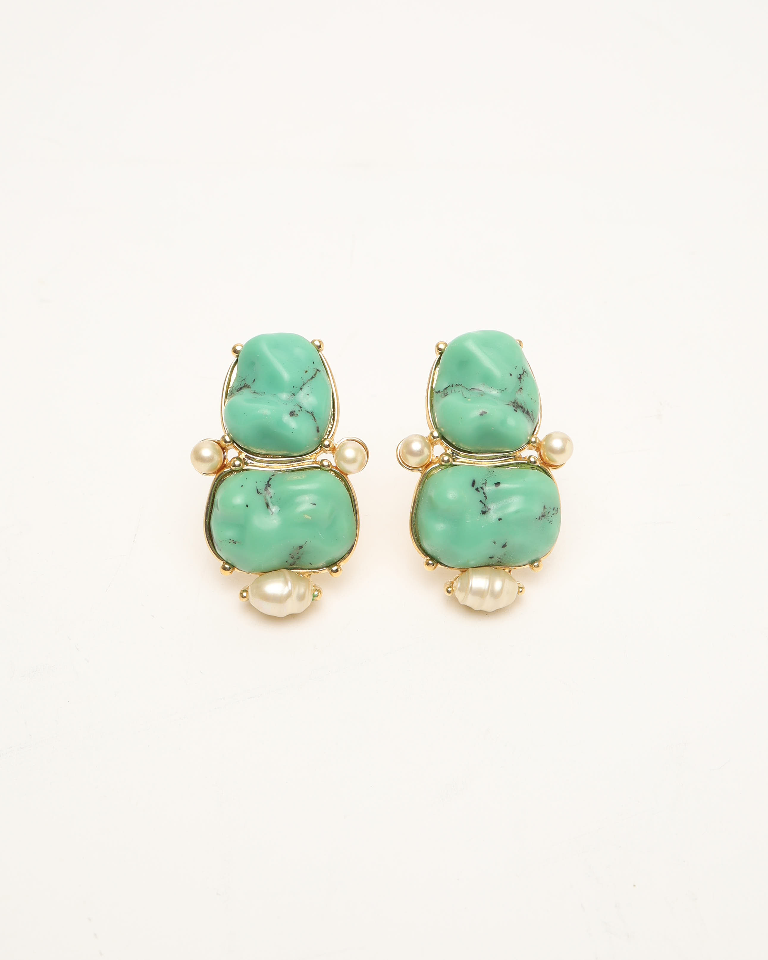 Saint Laurent Turquoise And Pearl Clip-on Earrings