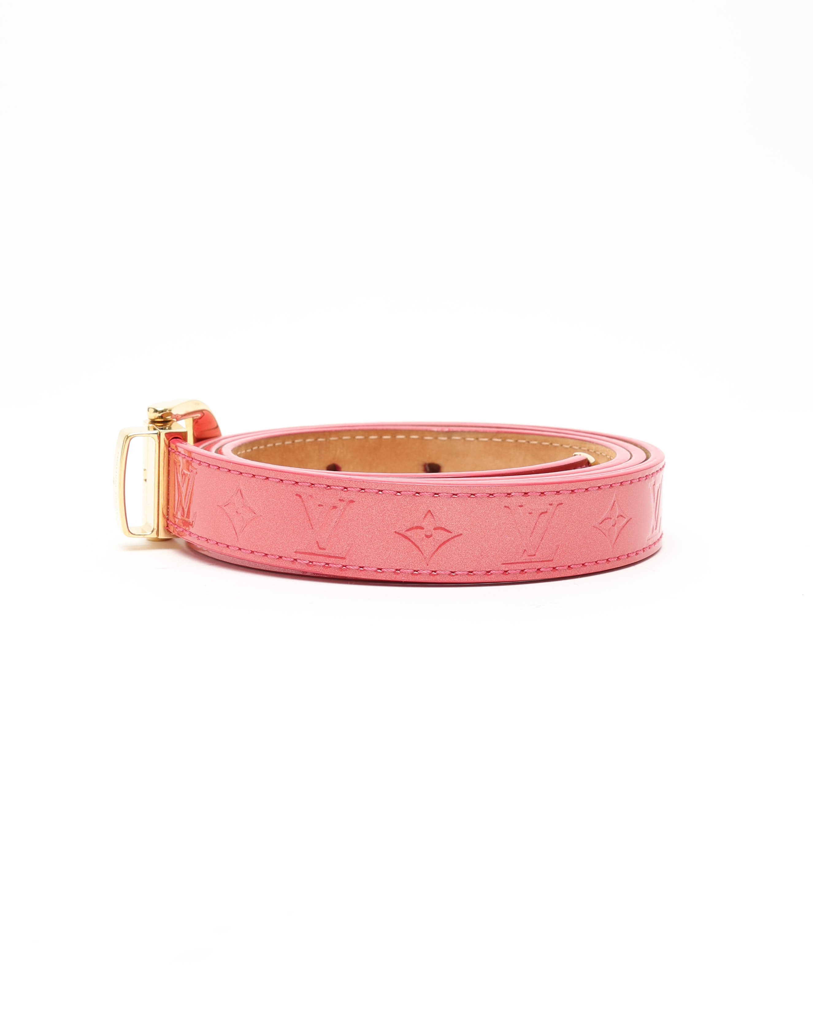 Pre-owned Louis Vuitton Vernis Santur Belt In Red