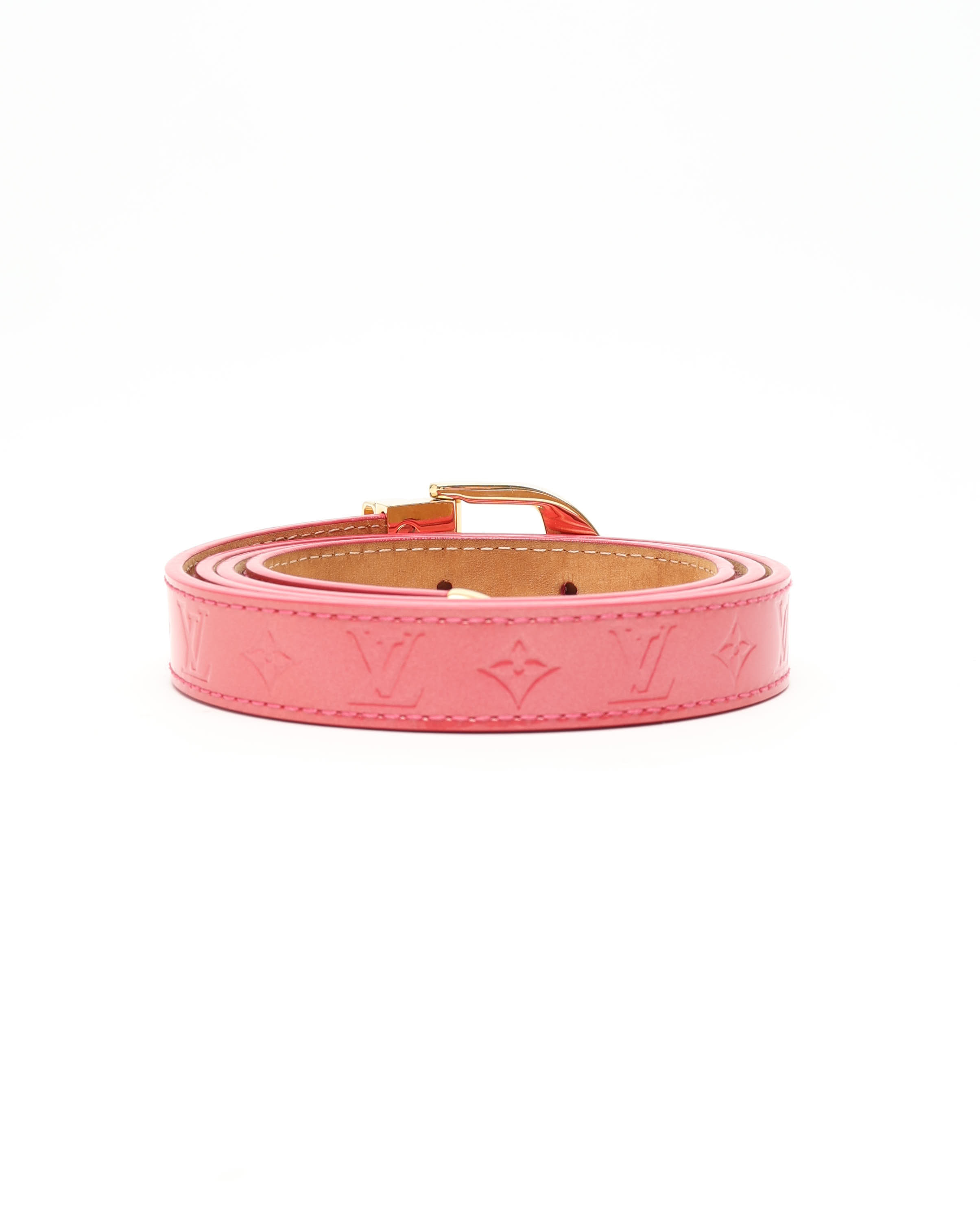 Pre-owned Louis Vuitton Vernis Santur Belt In Red