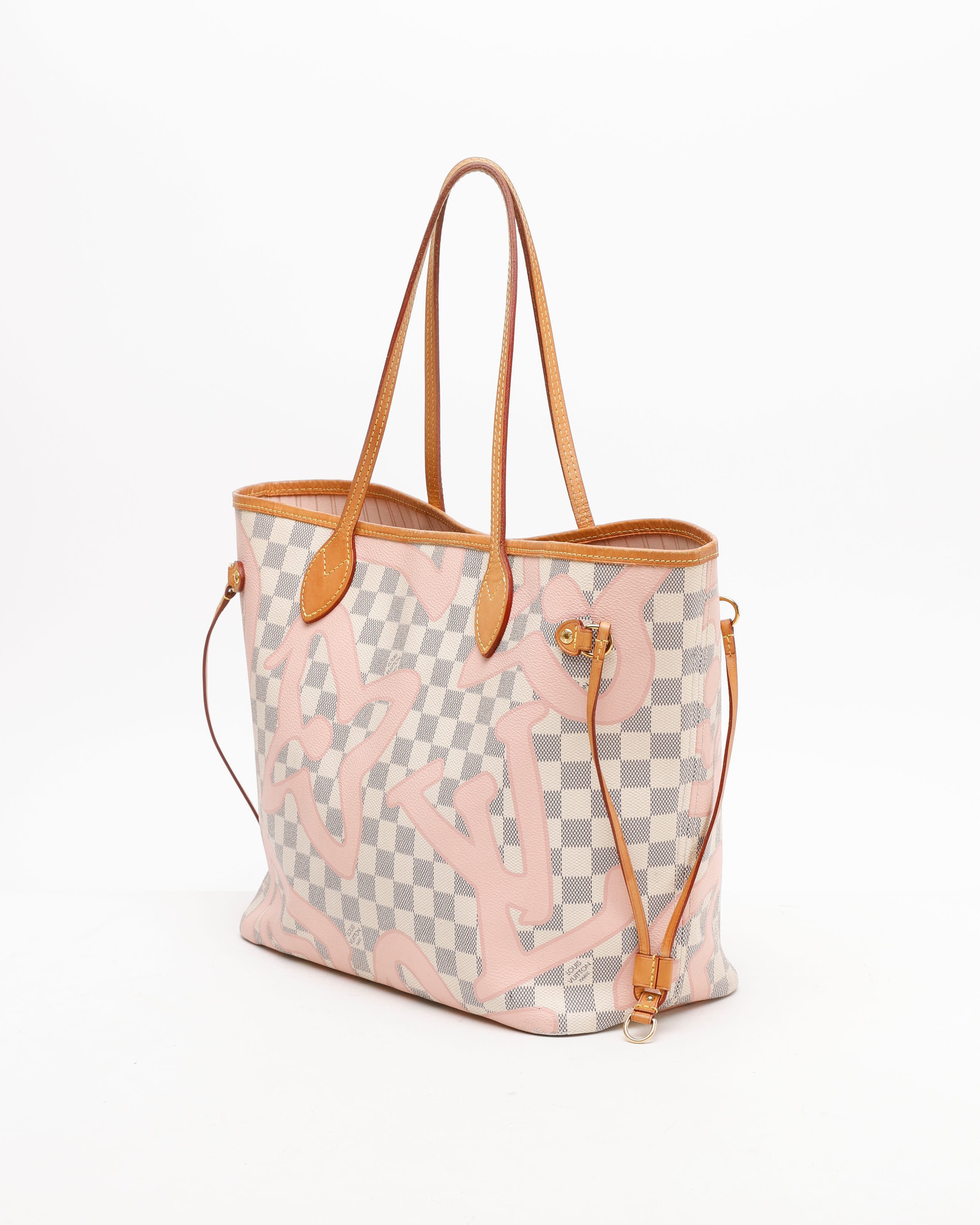 Pre-owned Louis Vuitton Damier Azur Tahitienne Neverfull Mm Tote Bag In White