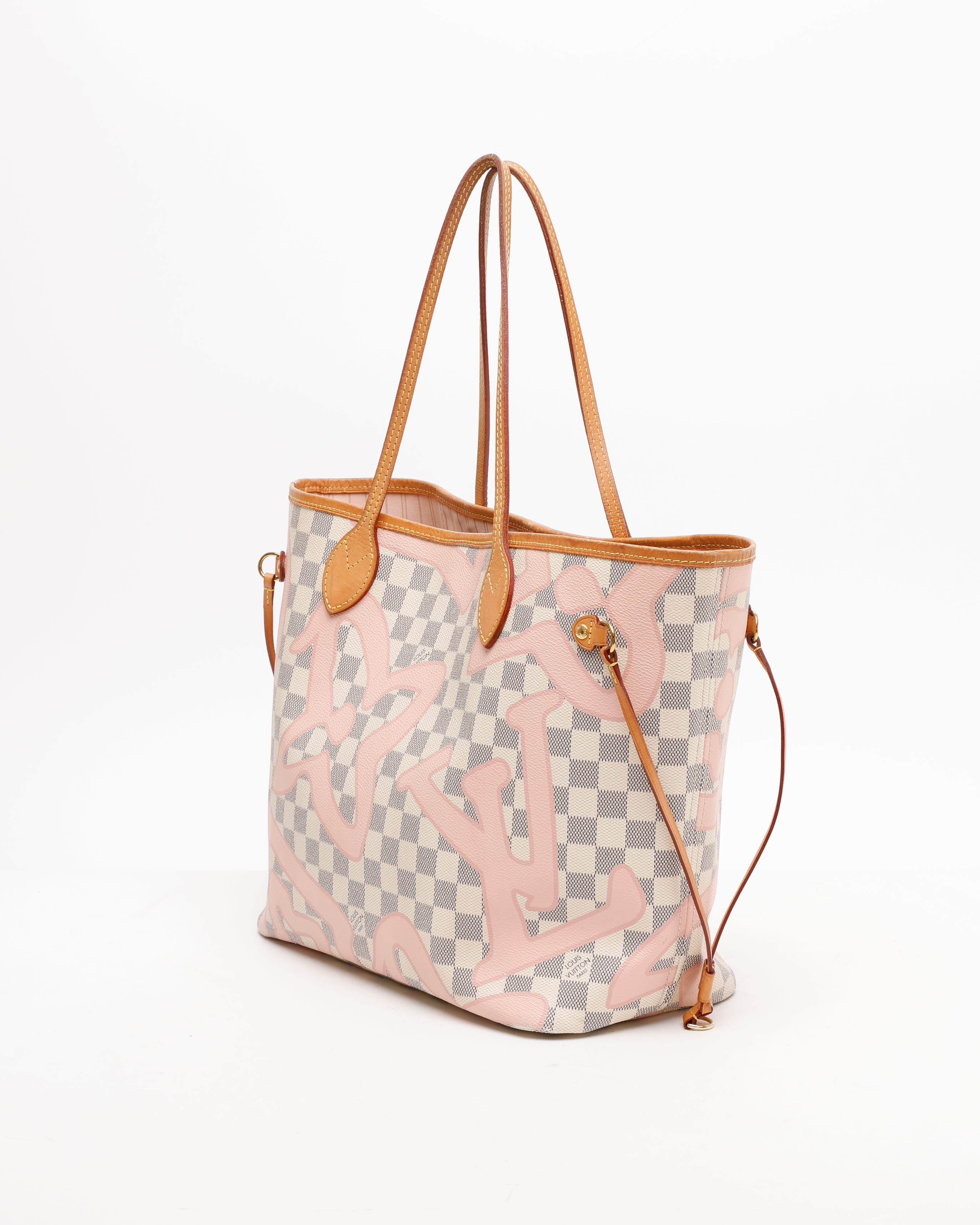 Pre-owned Louis Vuitton Damier Azur Tahitienne Neverfull Mm Tote Bag In White
