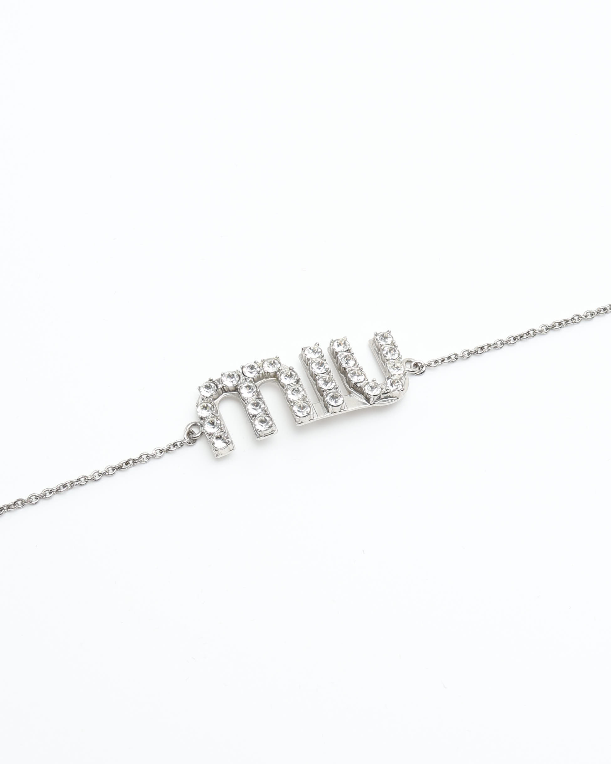 Miu Miu Logo Rhinestone Silver Bracelet