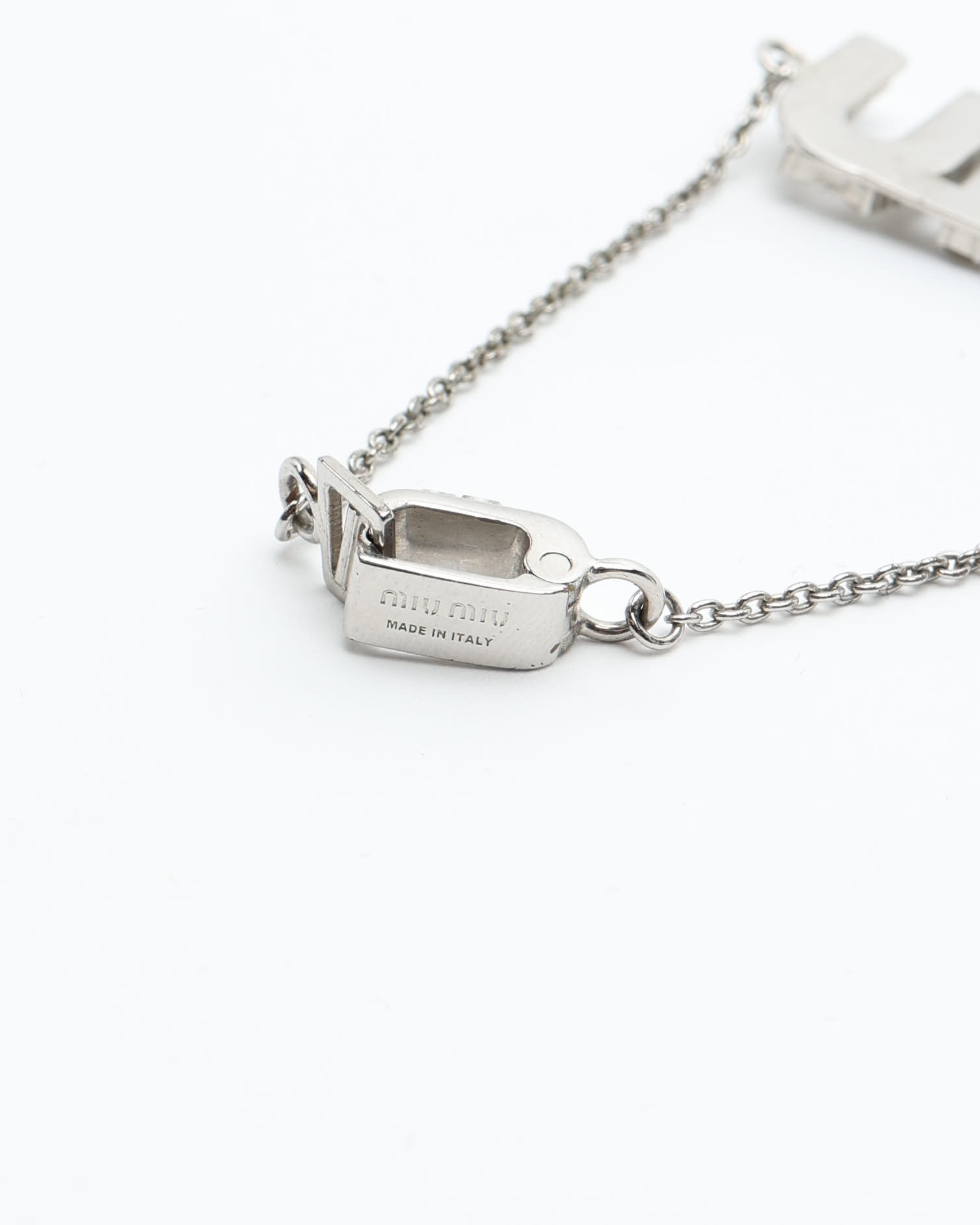 Miu Miu Logo Rhinestone Silver Bracelet
