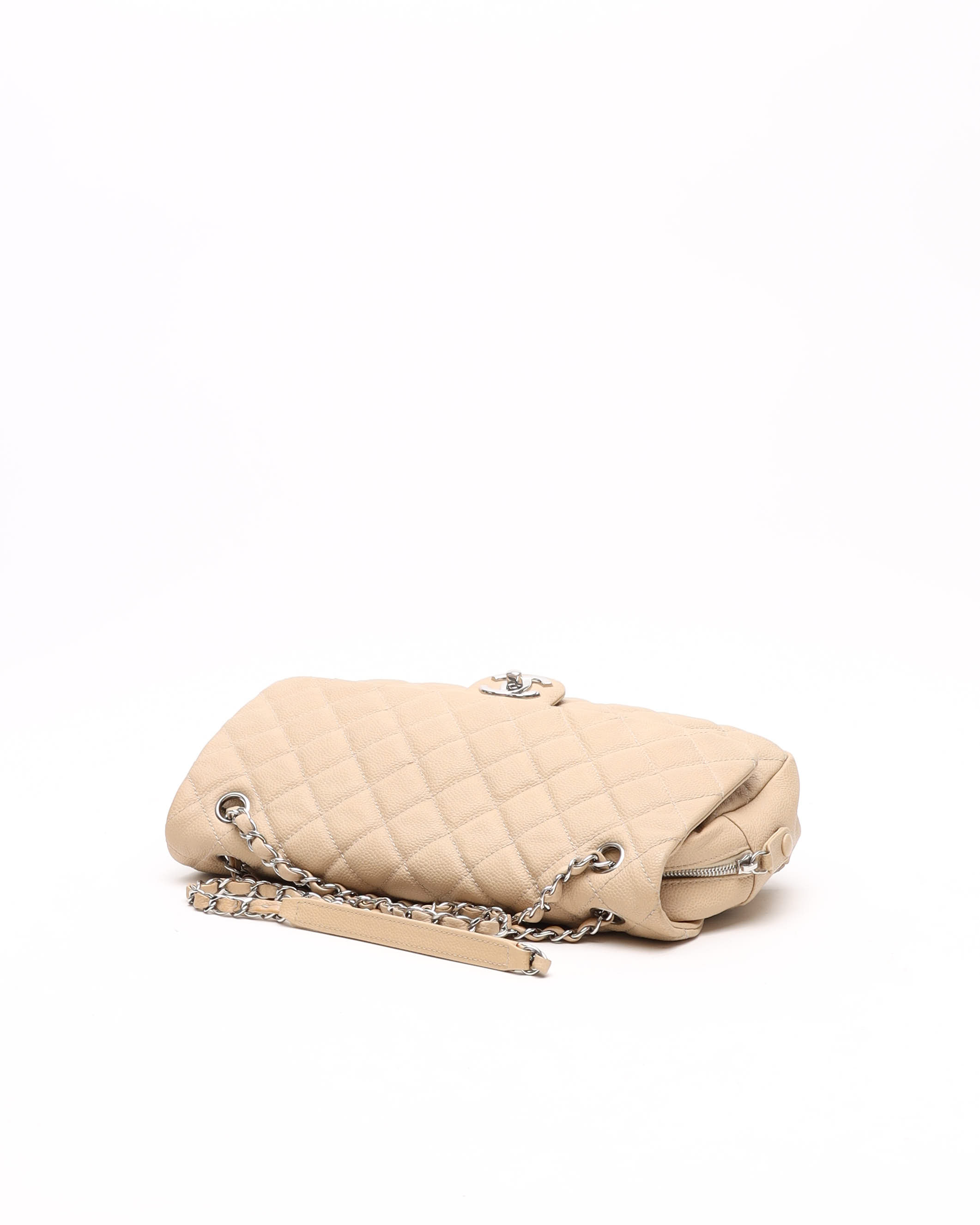 Pre-owned Chanel Classic Jumbo Caviar Single Flap Bag In Sand