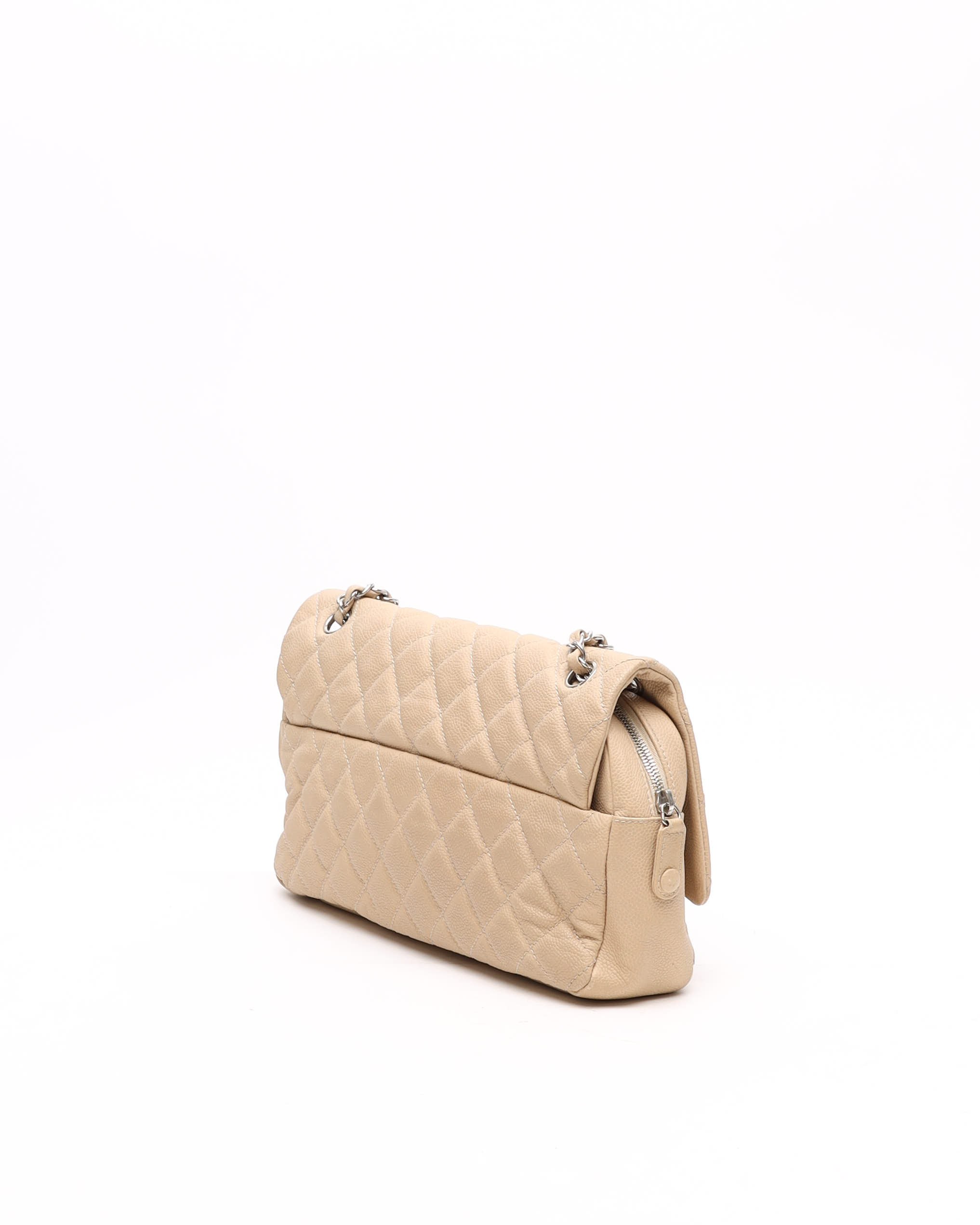 Pre-owned Chanel Classic Jumbo Caviar Single Flap Bag In Sand