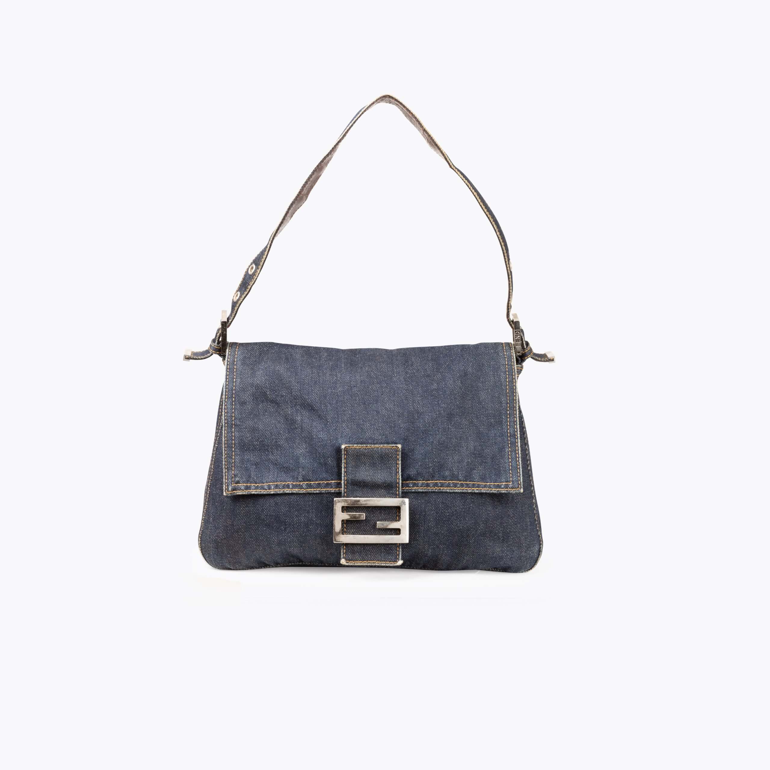 FENDI Denim Mamma Baguette Shoulder Bag