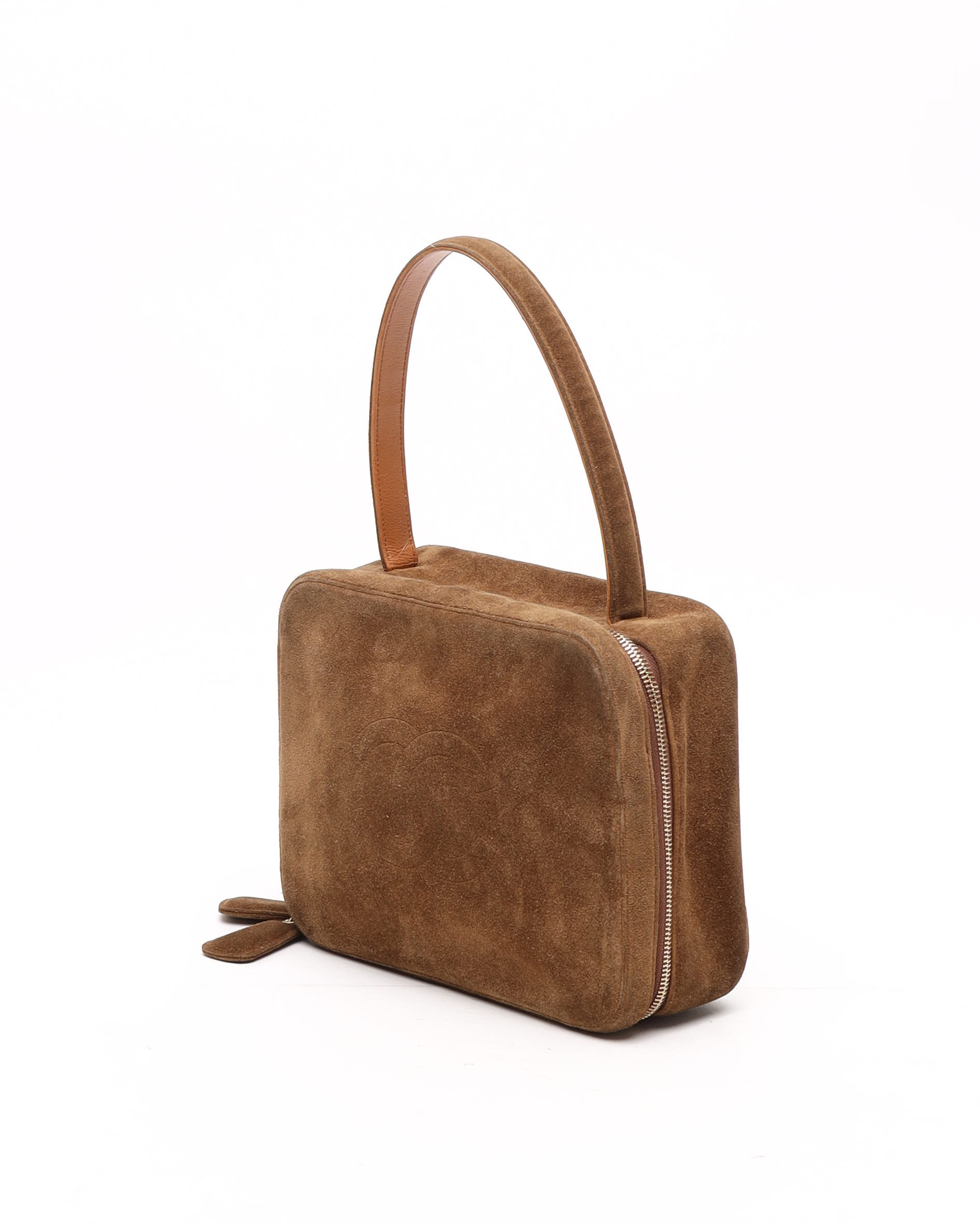 Pre-owned Chanel Cc Suede Handbag In Brown