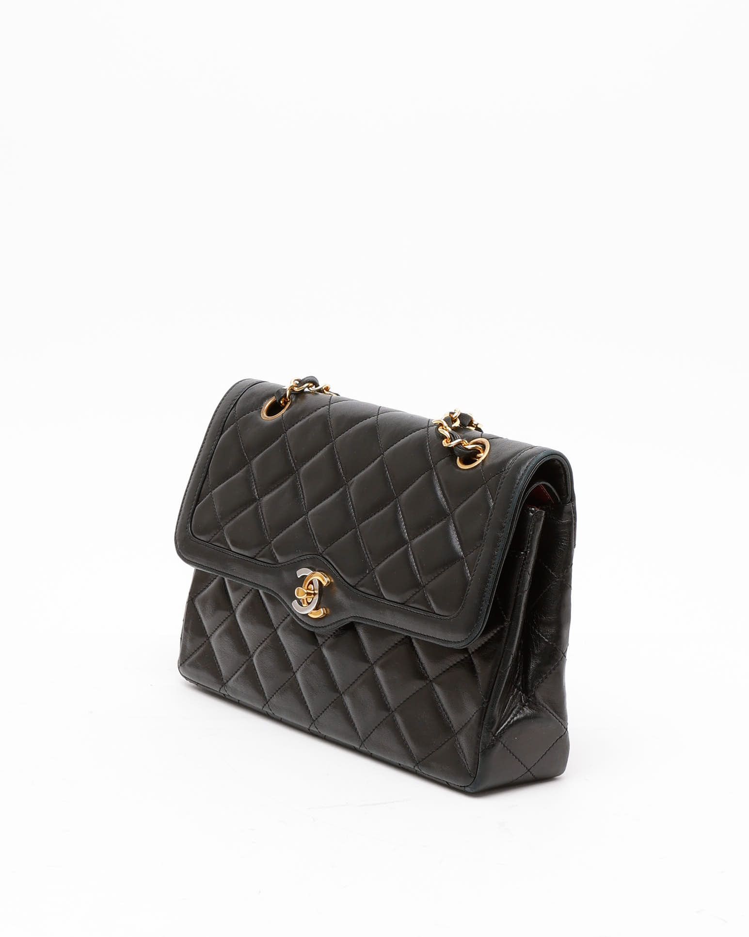 Pre-owned Chanel Classic Vintage Two-tone Double Flap Bag In Black