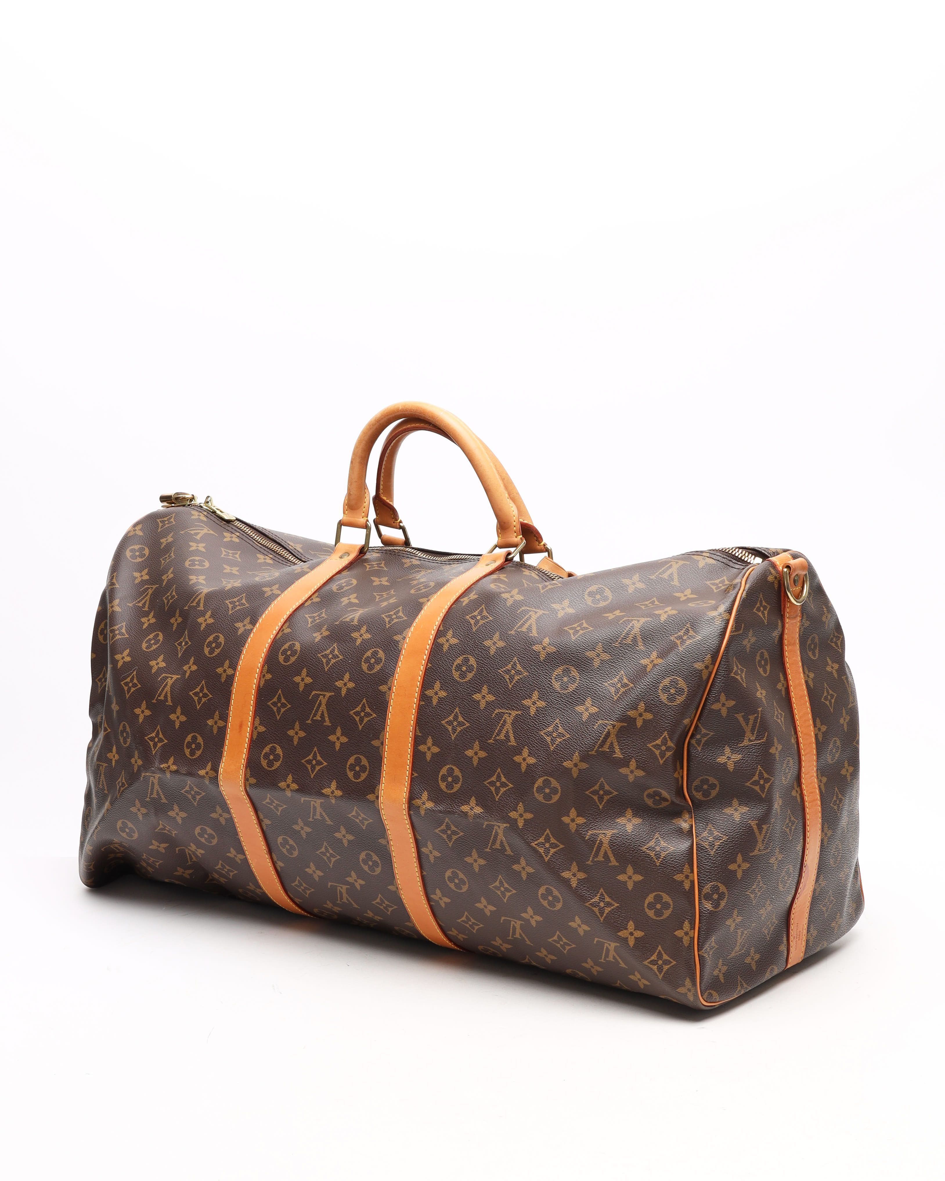 Pre-owned Louis Vuitton Monogram Keepall Bandoulière 60 Weekend Bag In Brown