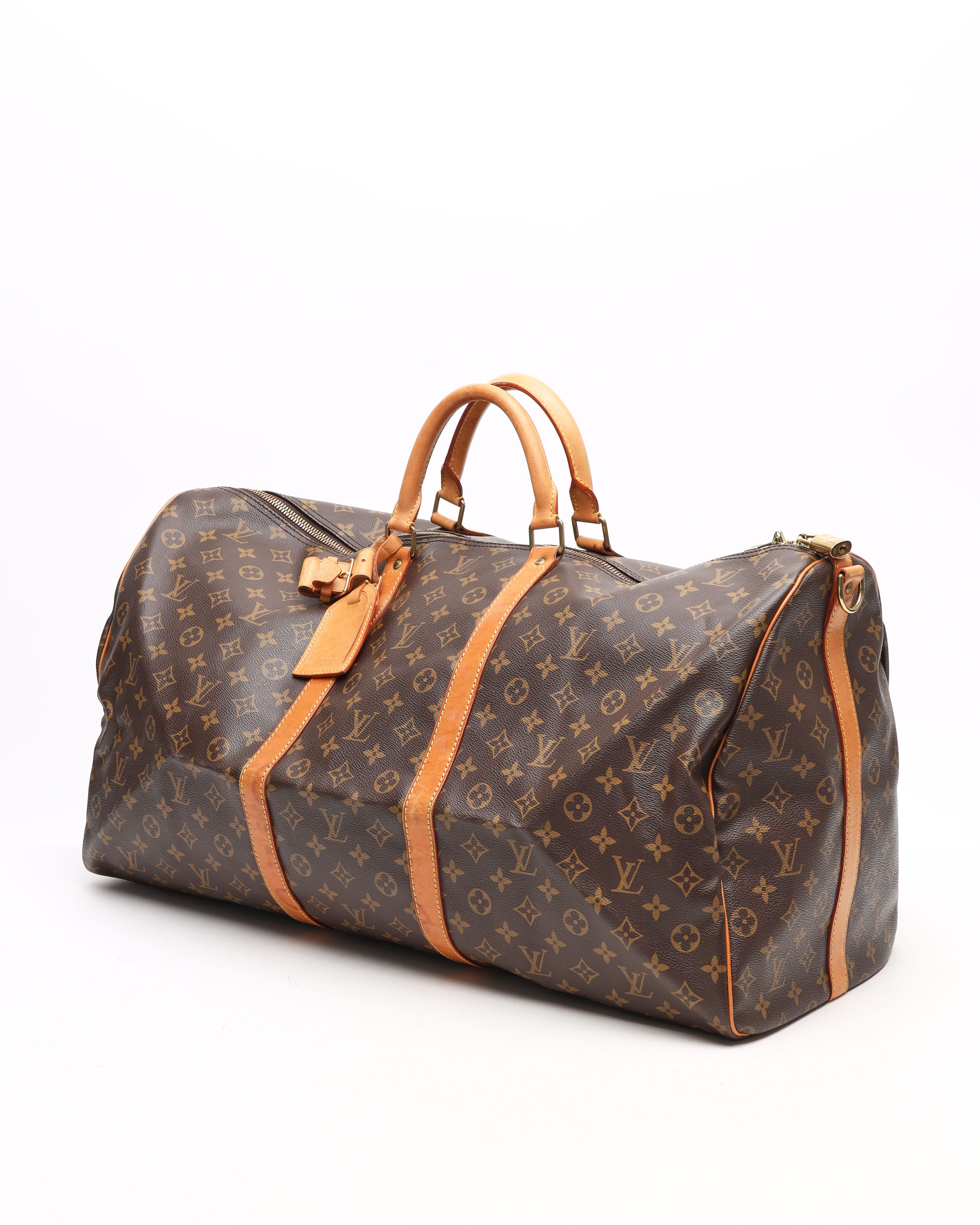 Pre-owned Louis Vuitton Monogram Keepall Bandoulière 60 Weekend Bag In Brown