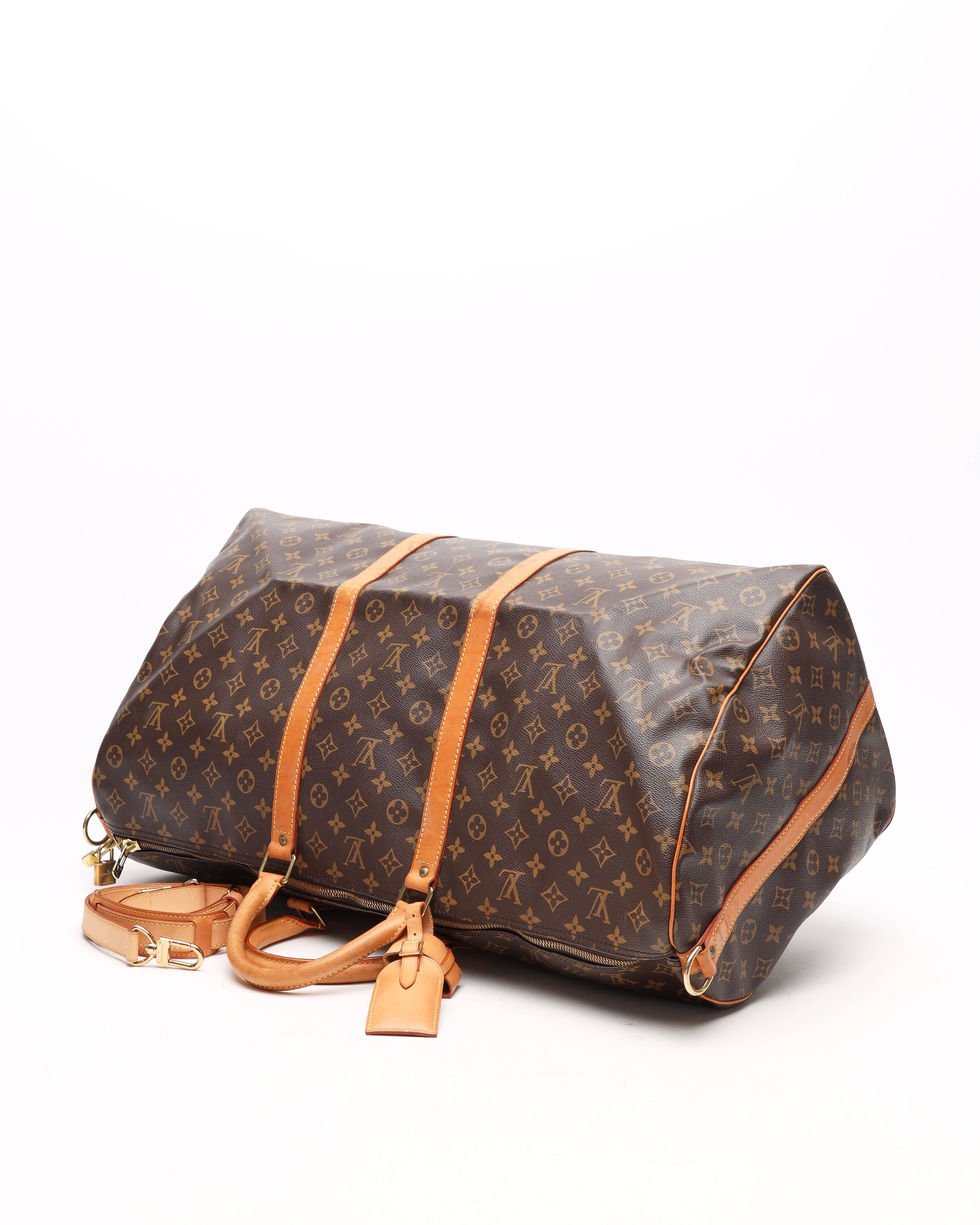 Pre-owned Louis Vuitton Monogram Keepall Bandoulière 60 Weekend Bag In Brown