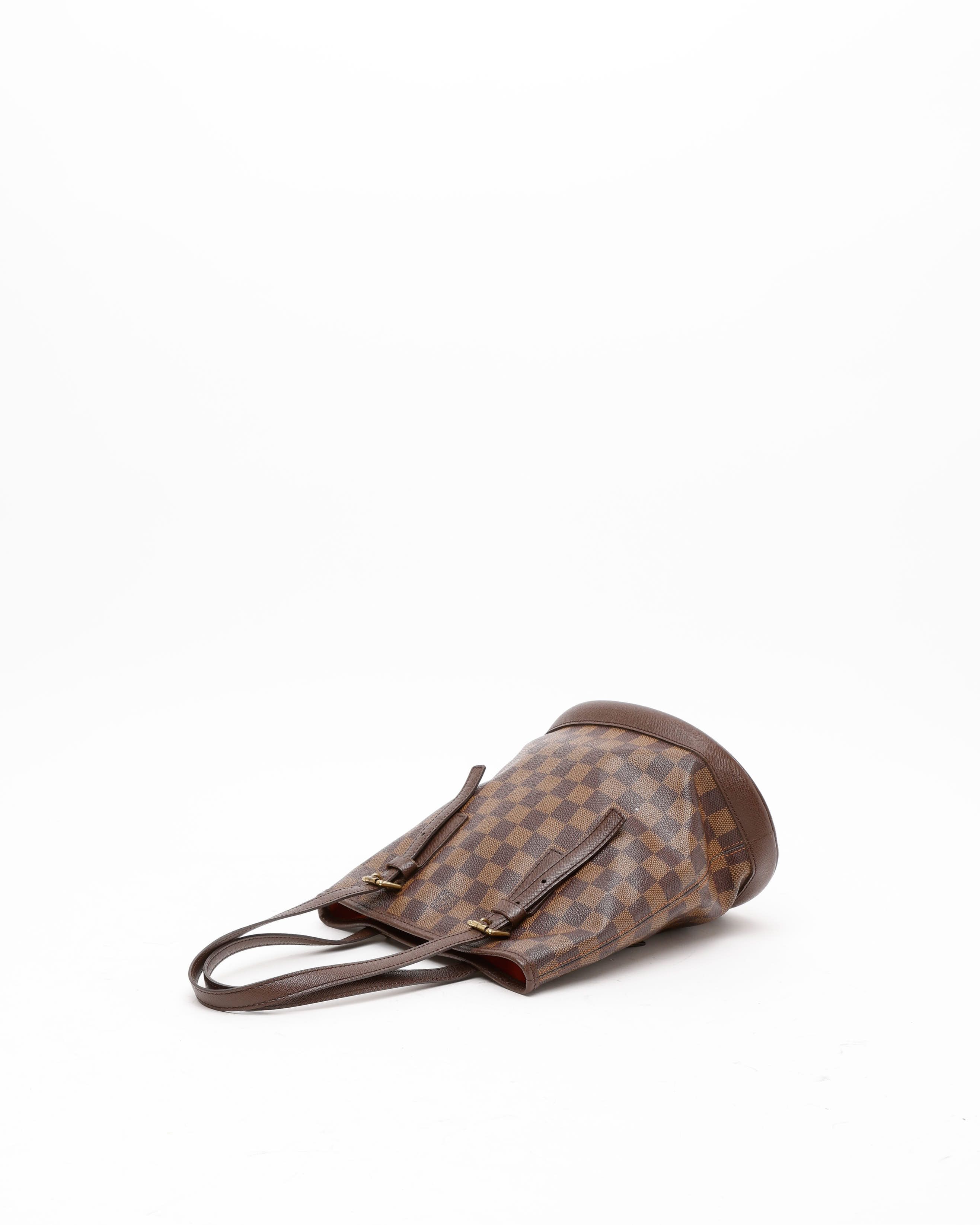 Pre-owned Louis Vuitton Damier Ebene Marais Bucket Bag In Brown