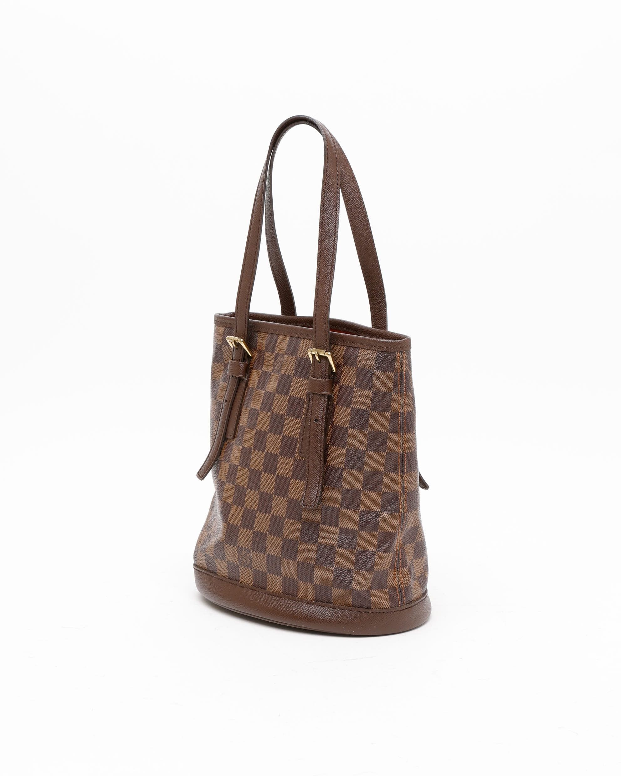Pre-owned Louis Vuitton Damier Ebene Marais Bucket Bag In Brown